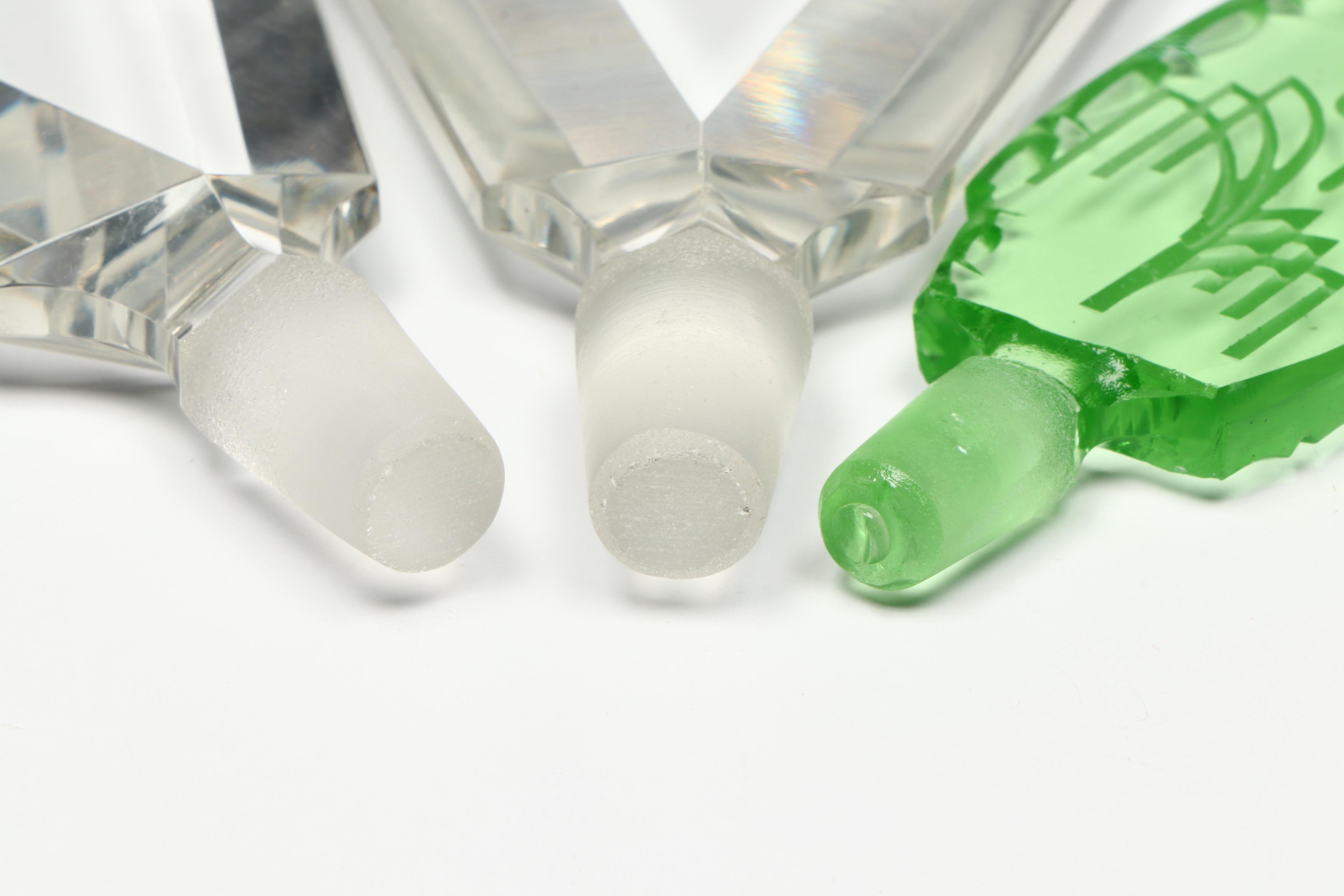 Art Deco Style Green Glass and Pair of Gold-Painted Crystal Perfume Bottles