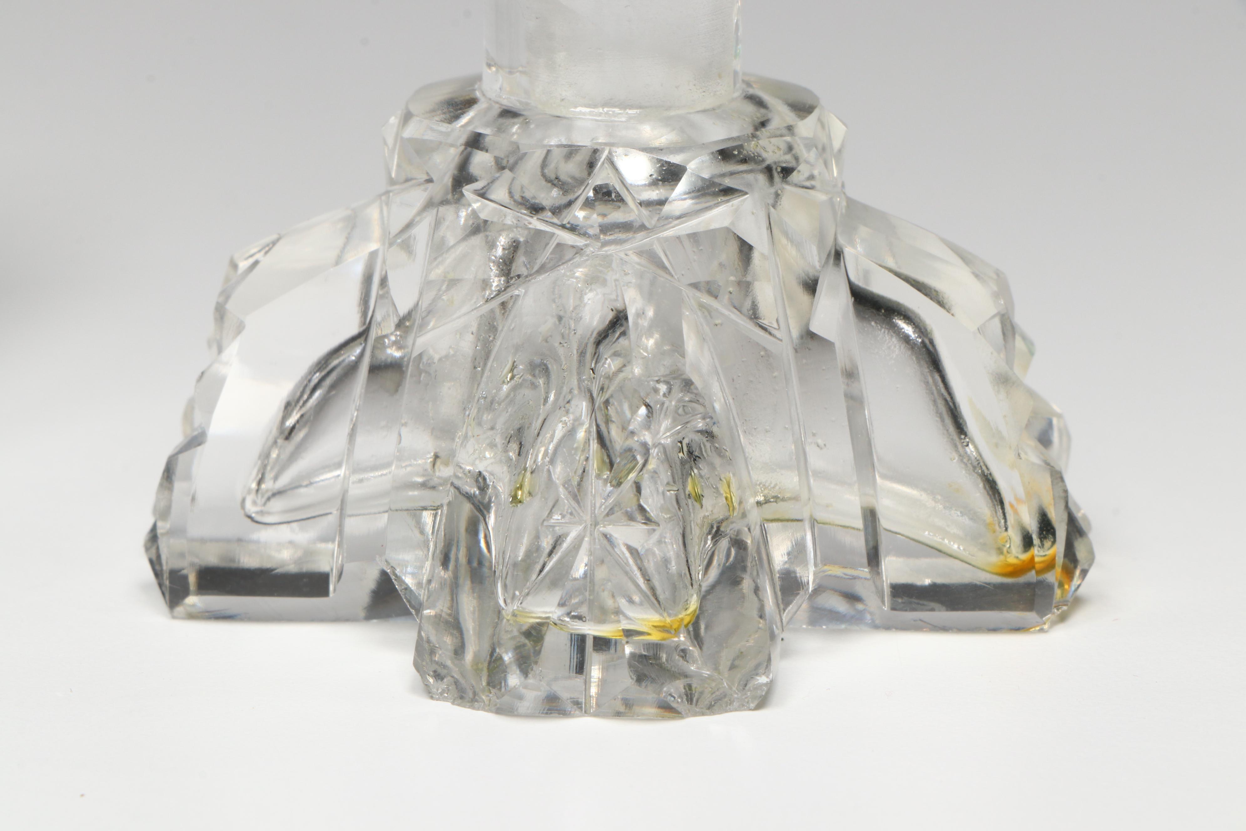 Art Deco Style Green Glass and Pair of Gold-Painted Crystal Perfume Bottles