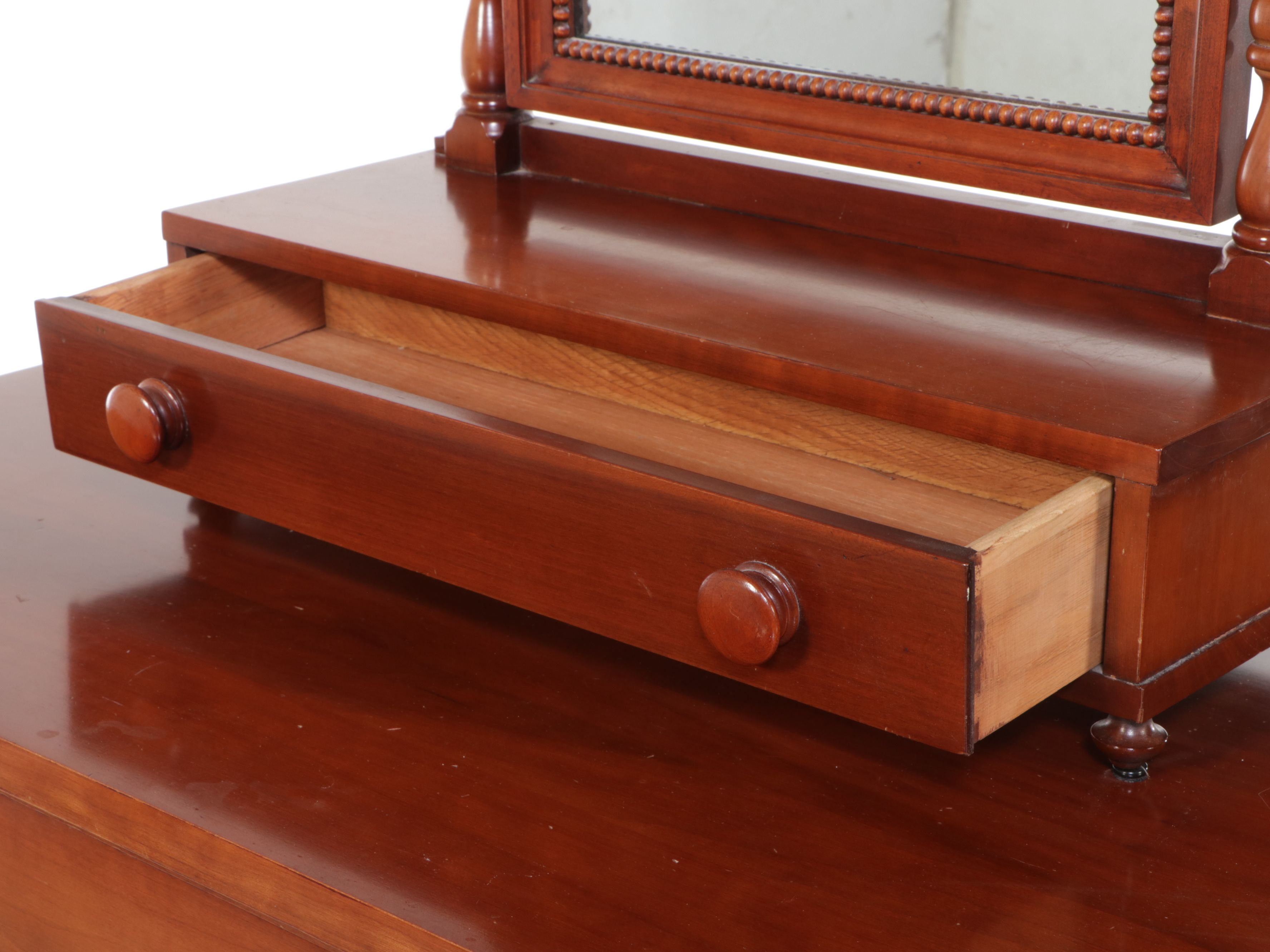 Davis Cabinet Company Empire Style Cherry Chest of Drawers with Mirror