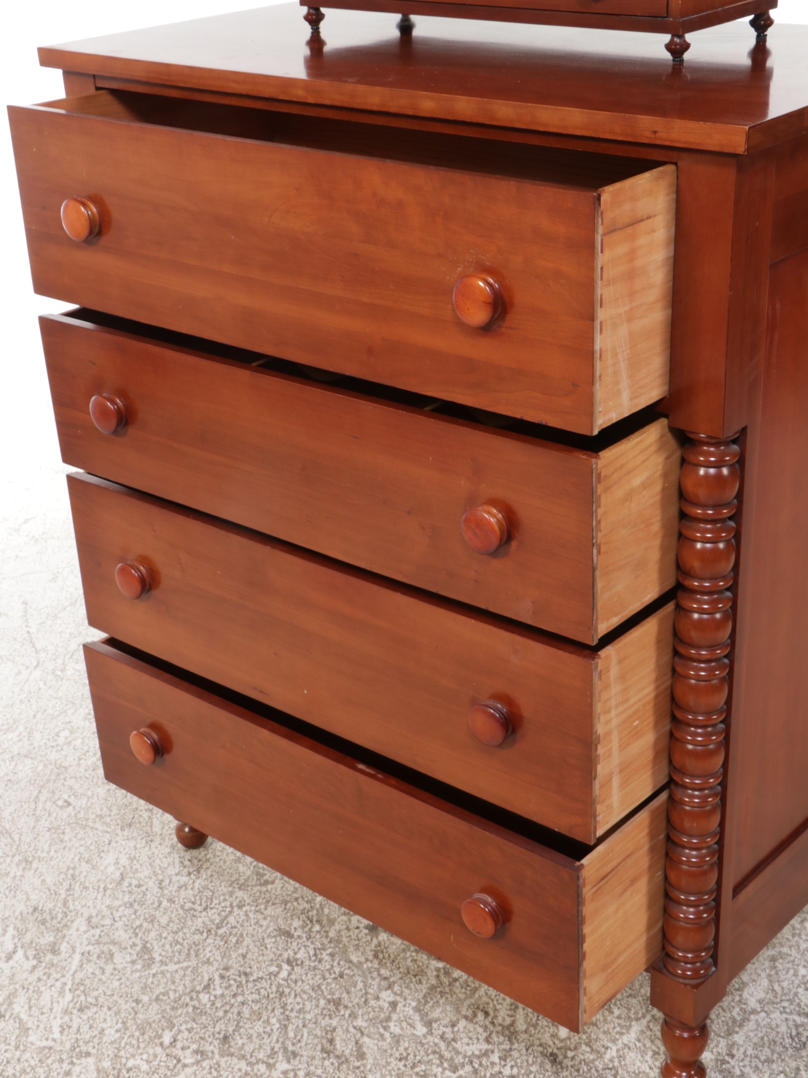 Davis Cabinet Company Empire Style Cherry Chest of Drawers with Mirror