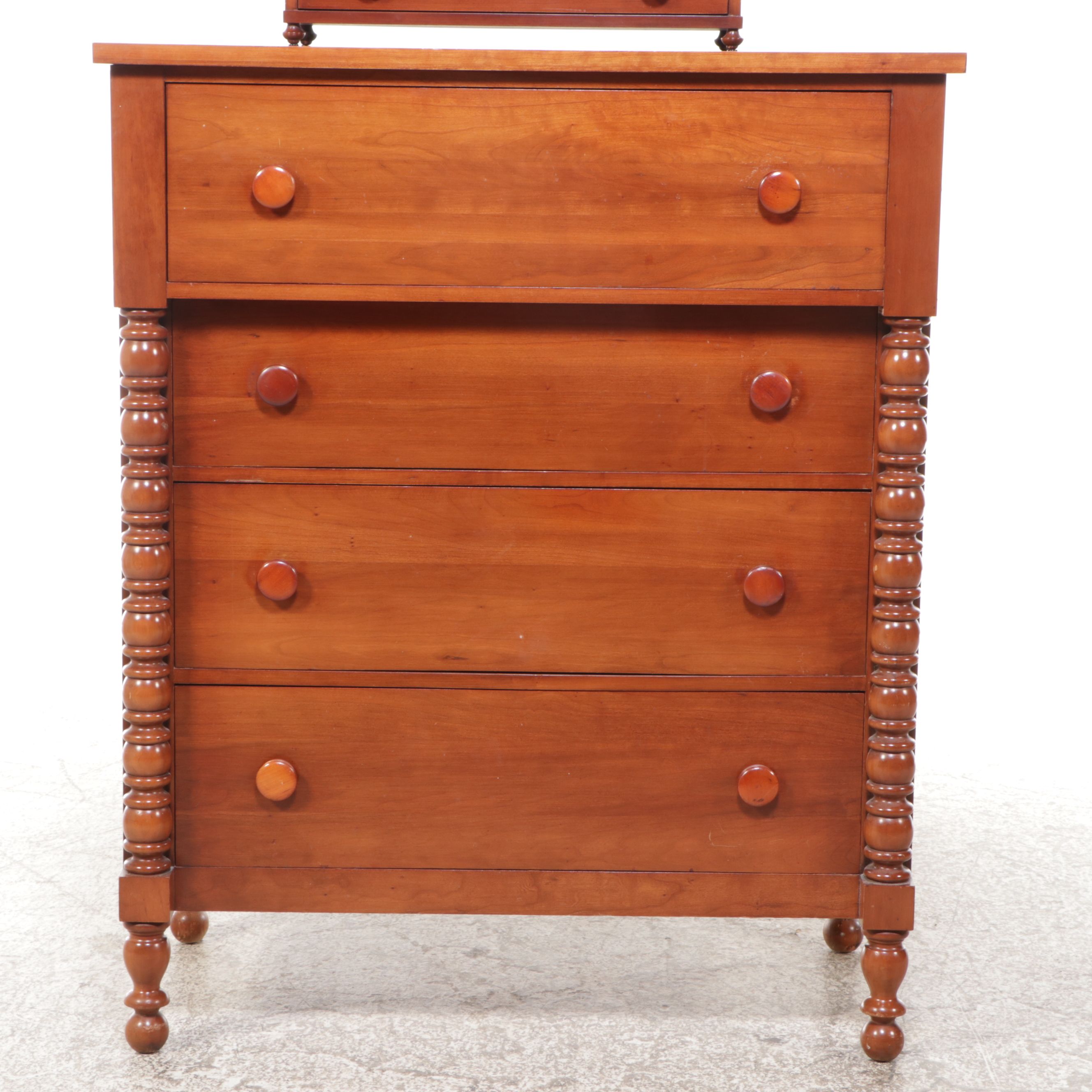 Davis Cabinet Company Empire Style Cherry Chest of Drawers with Mirror