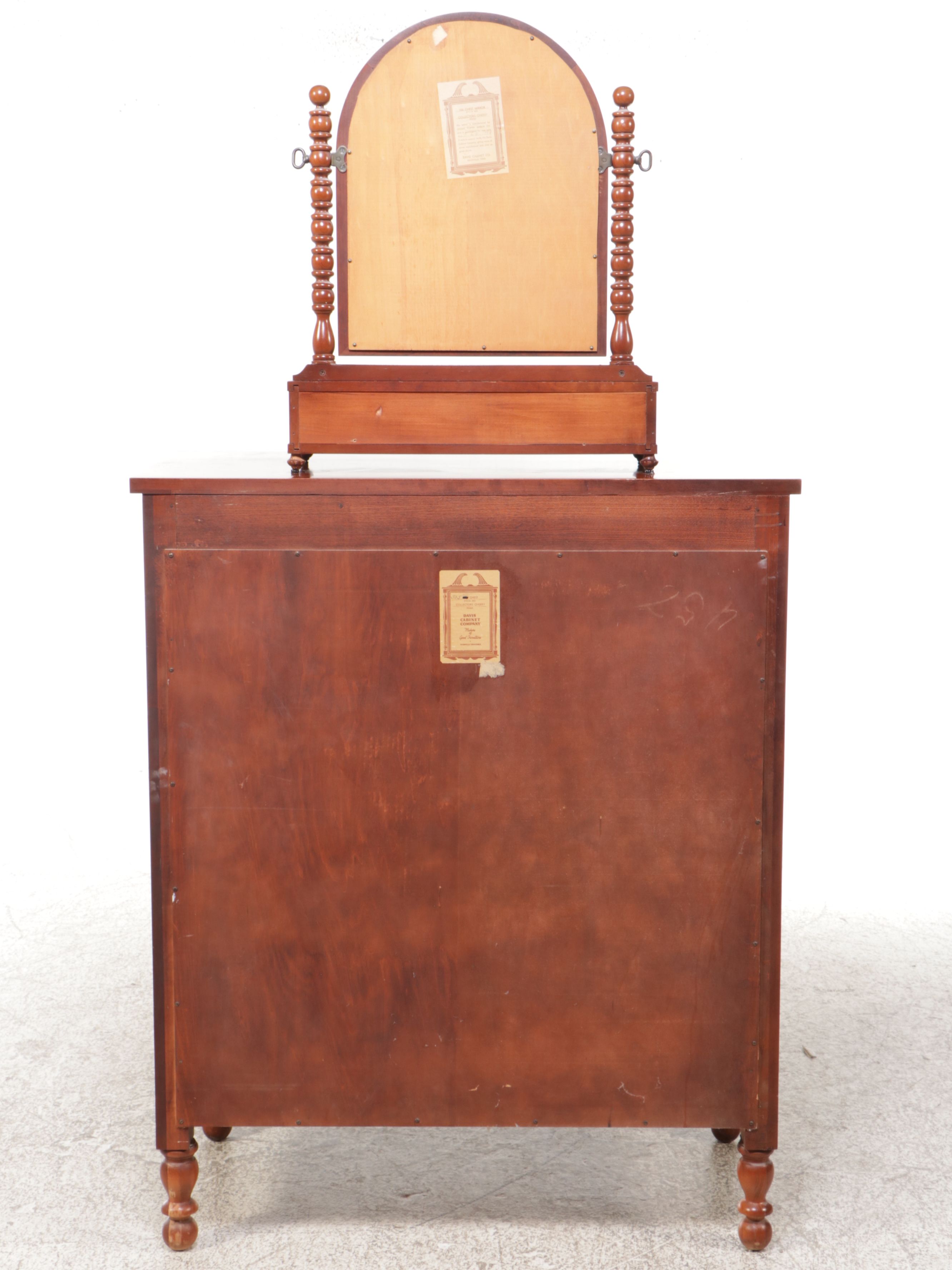 Davis Cabinet Company Empire Style Cherry Chest of Drawers with Mirror
