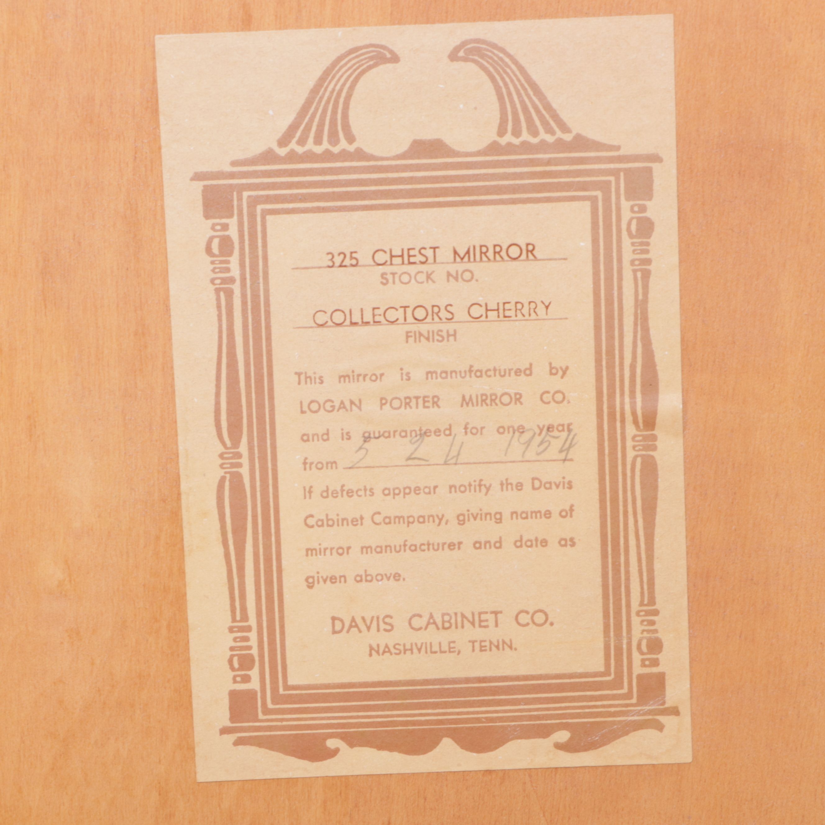 Davis Cabinet Company Empire Style Cherry Chest of Drawers with Mirror