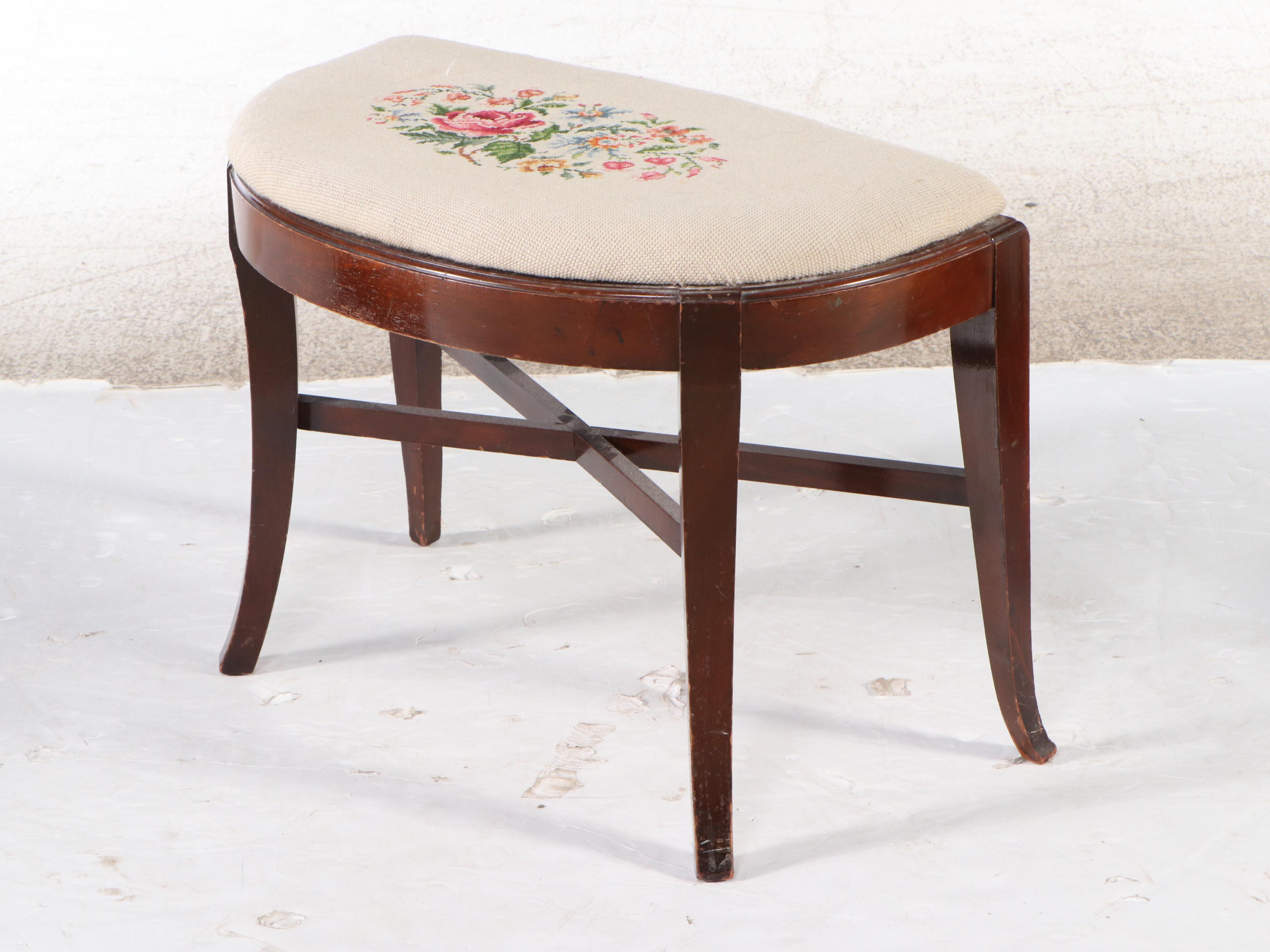 Floral Needlepoint Upholstered Foot Stools