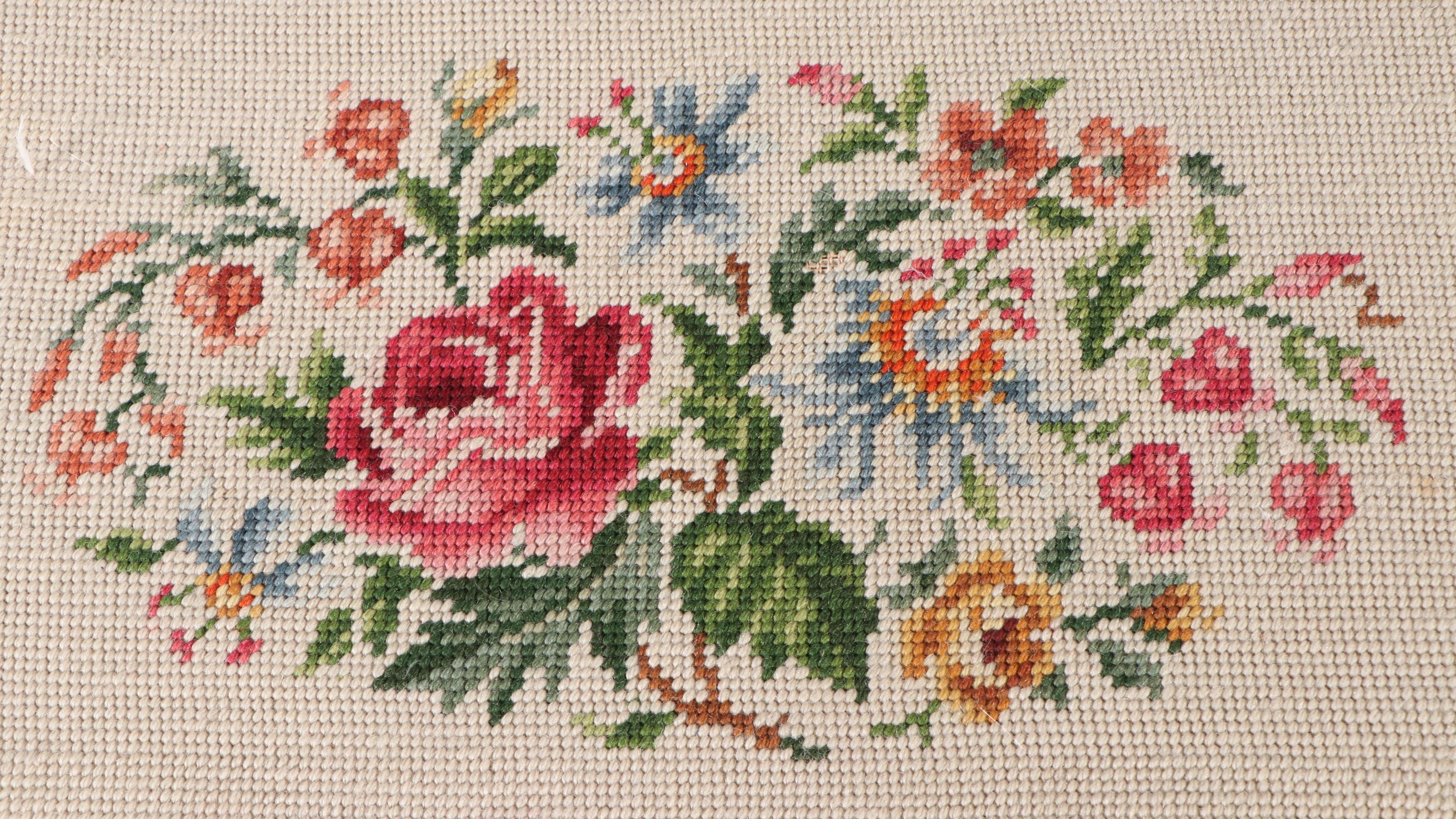 Floral Needlepoint Upholstered Foot Stools