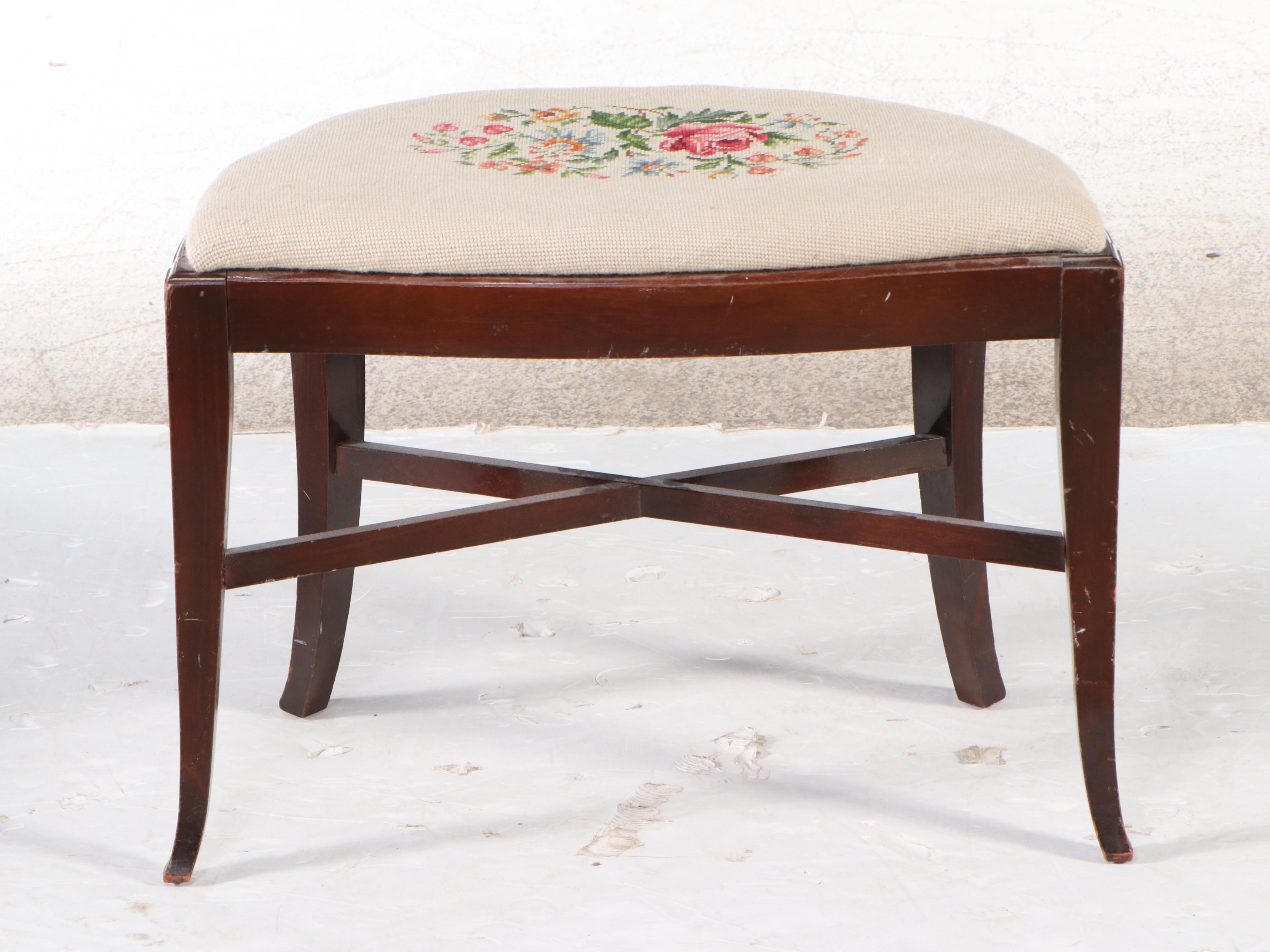 Floral Needlepoint Upholstered Foot Stools