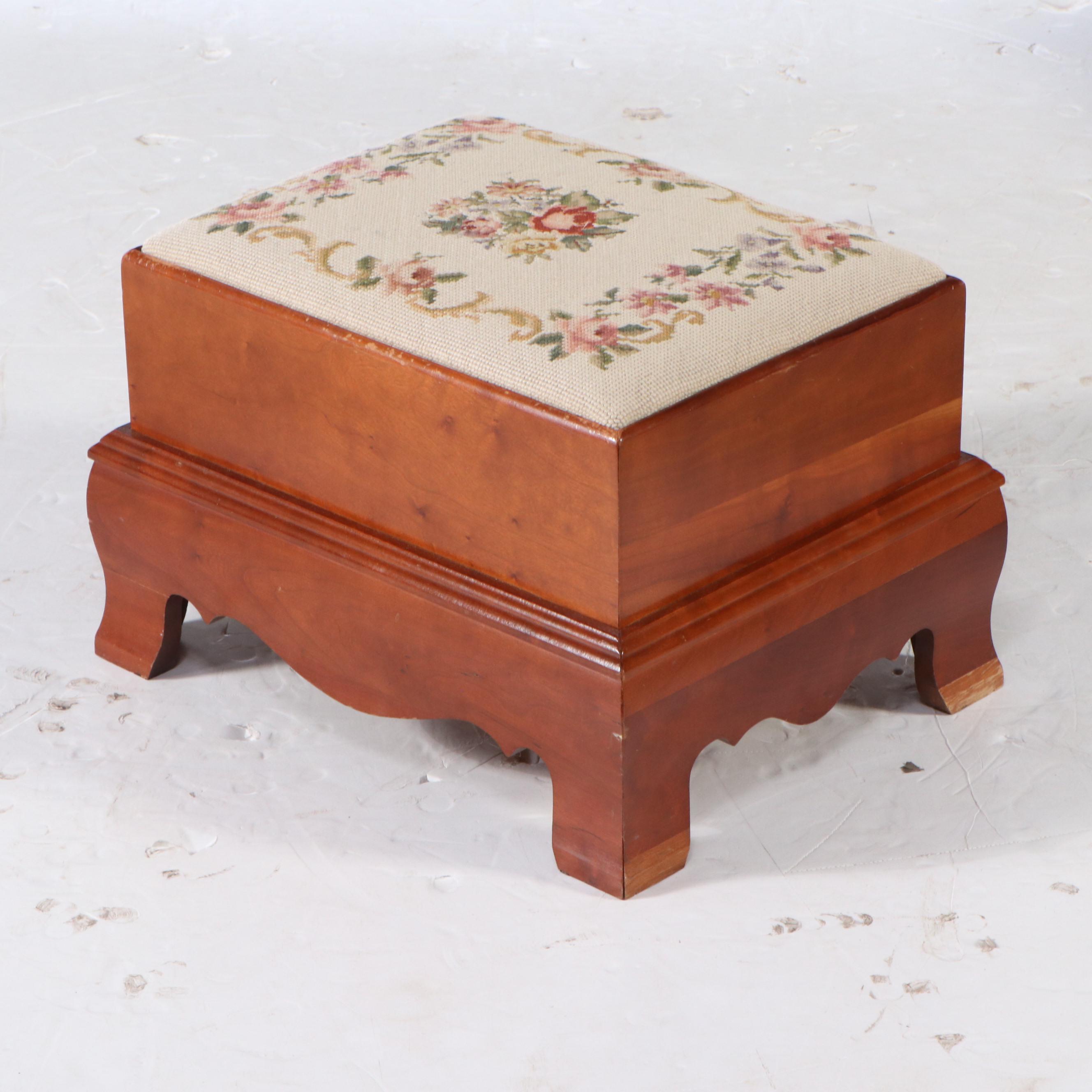 Floral Needlepoint Upholstered Foot Stools