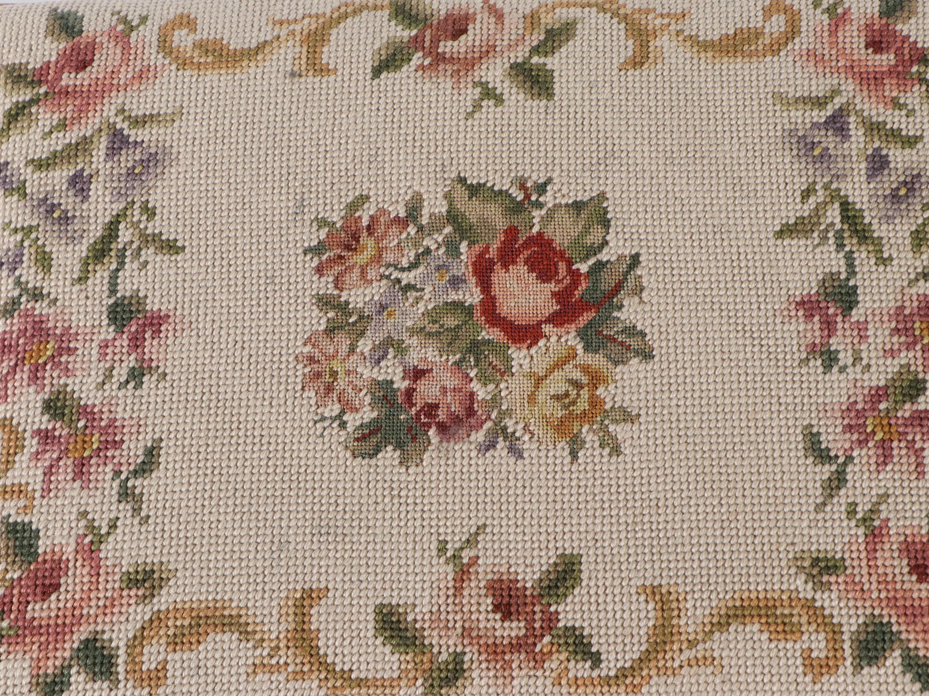 Floral Needlepoint Upholstered Foot Stools