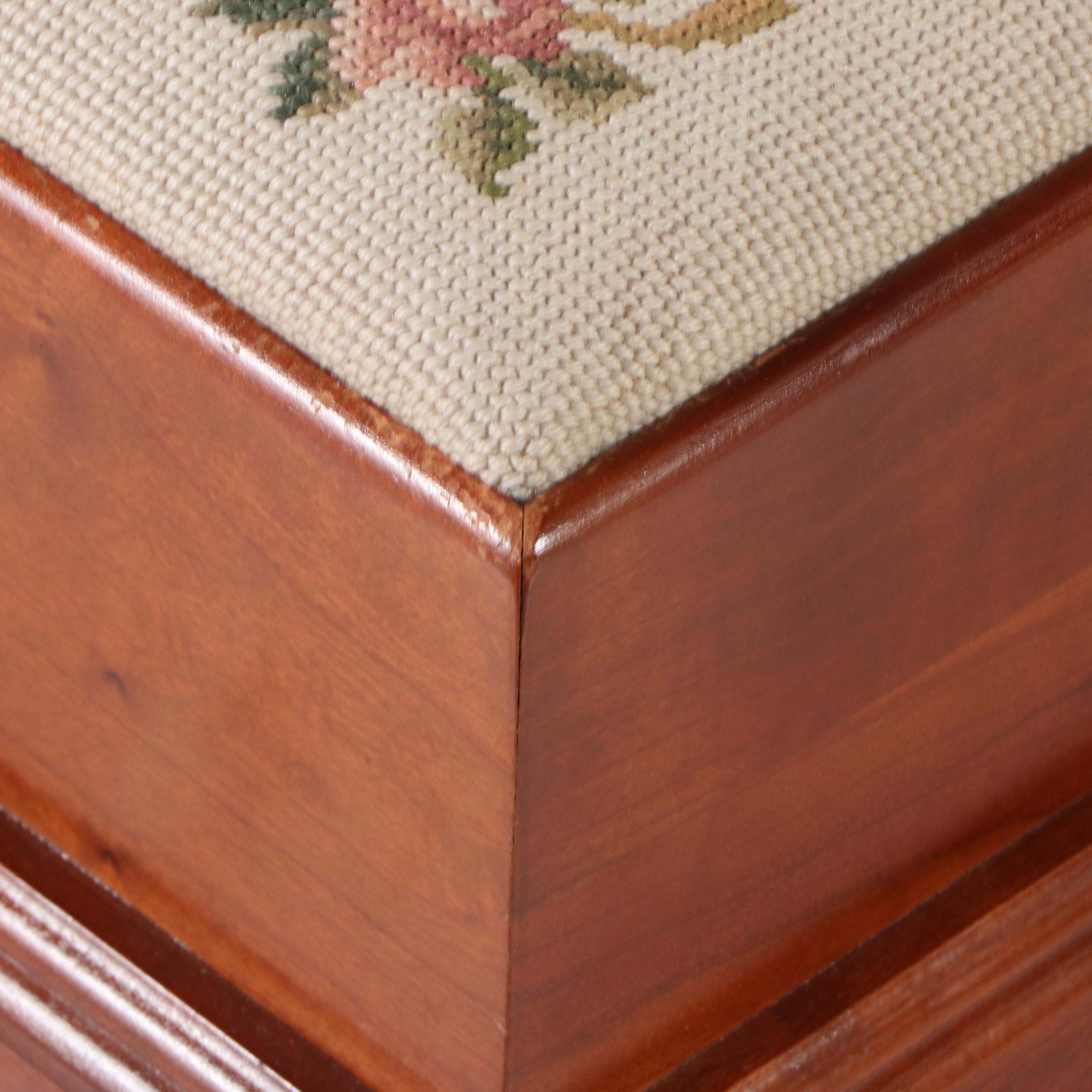 Floral Needlepoint Upholstered Foot Stools