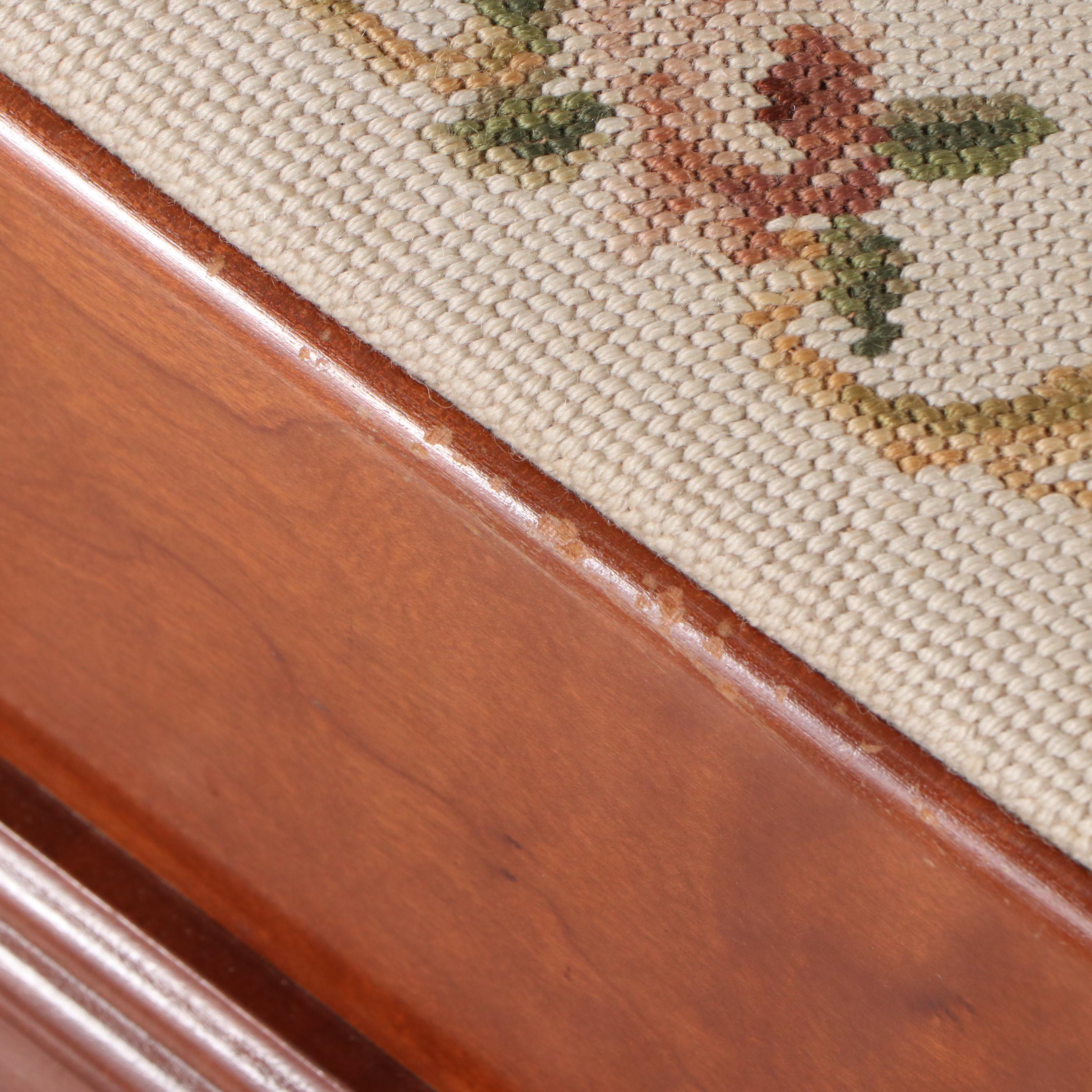 Floral Needlepoint Upholstered Foot Stools