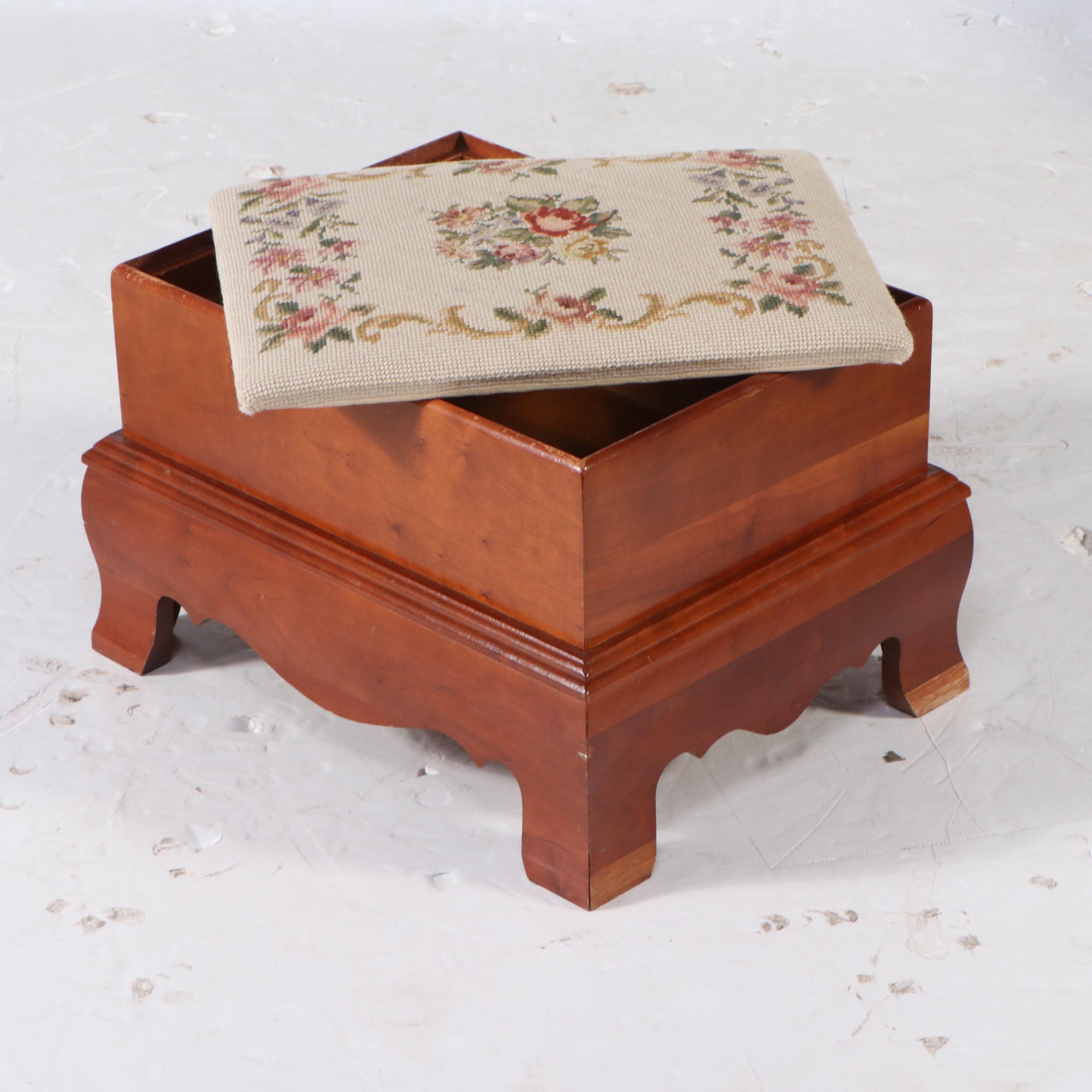 Floral Needlepoint Upholstered Foot Stools