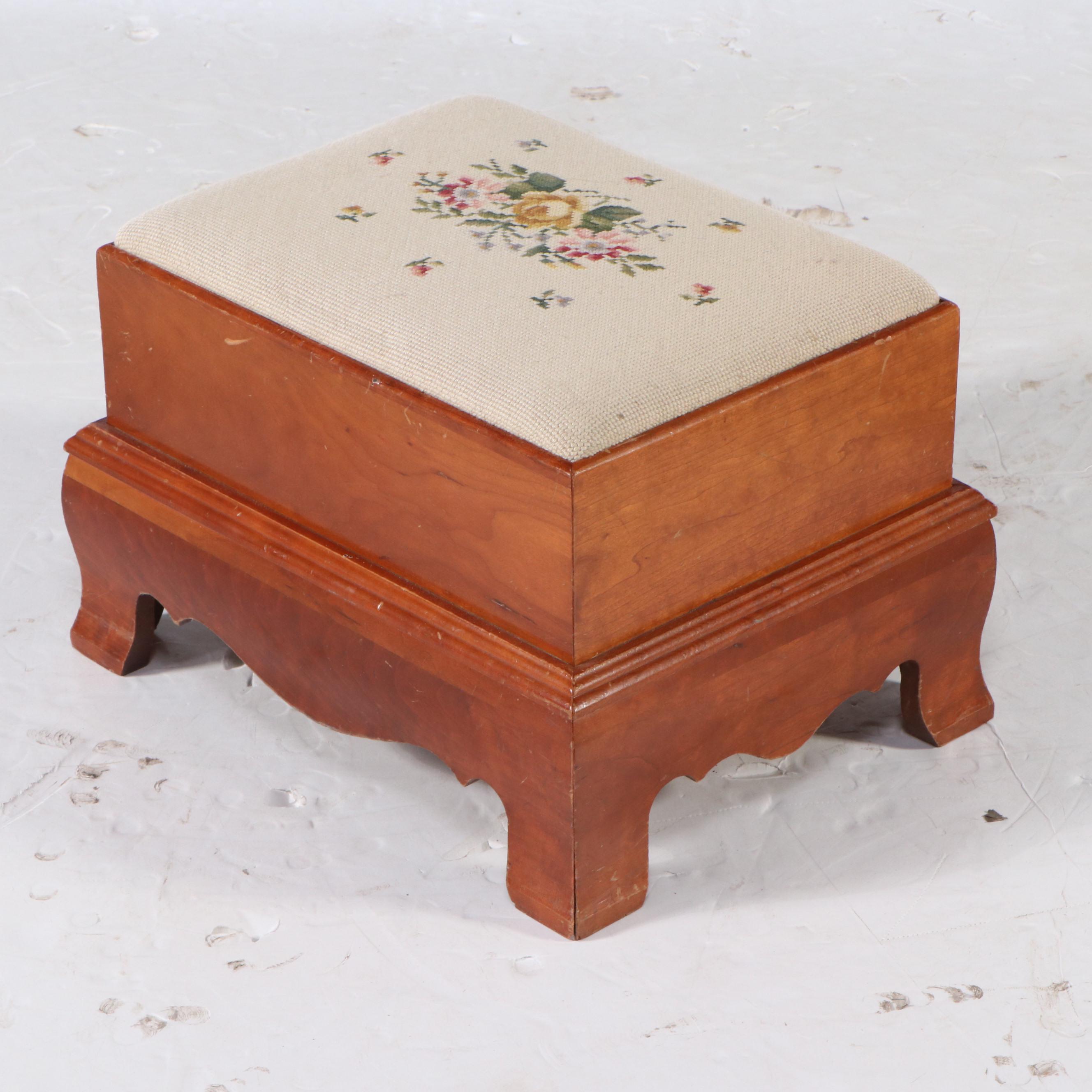 Floral Needlepoint Upholstered Foot Stools