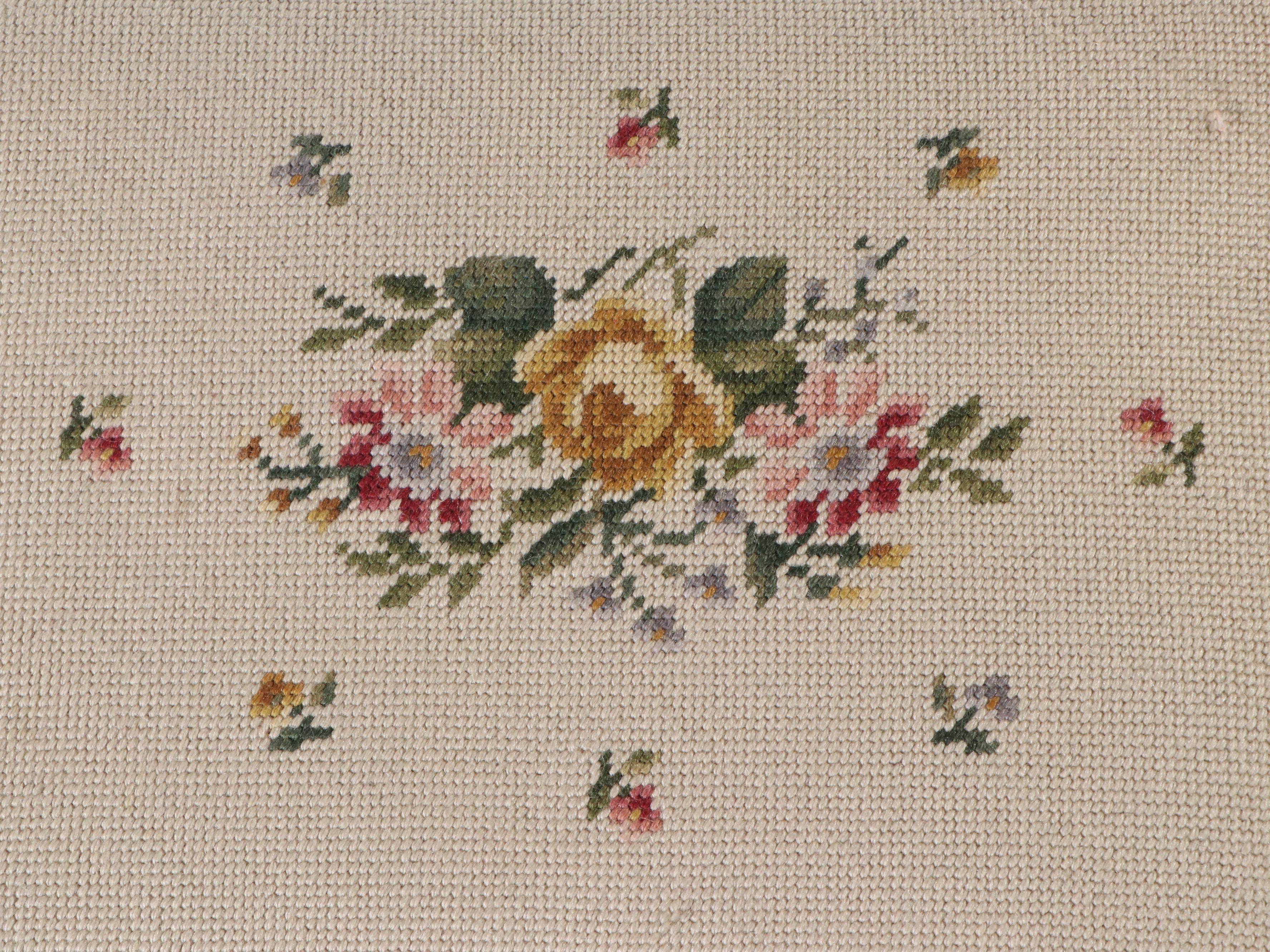 Floral Needlepoint Upholstered Foot Stools