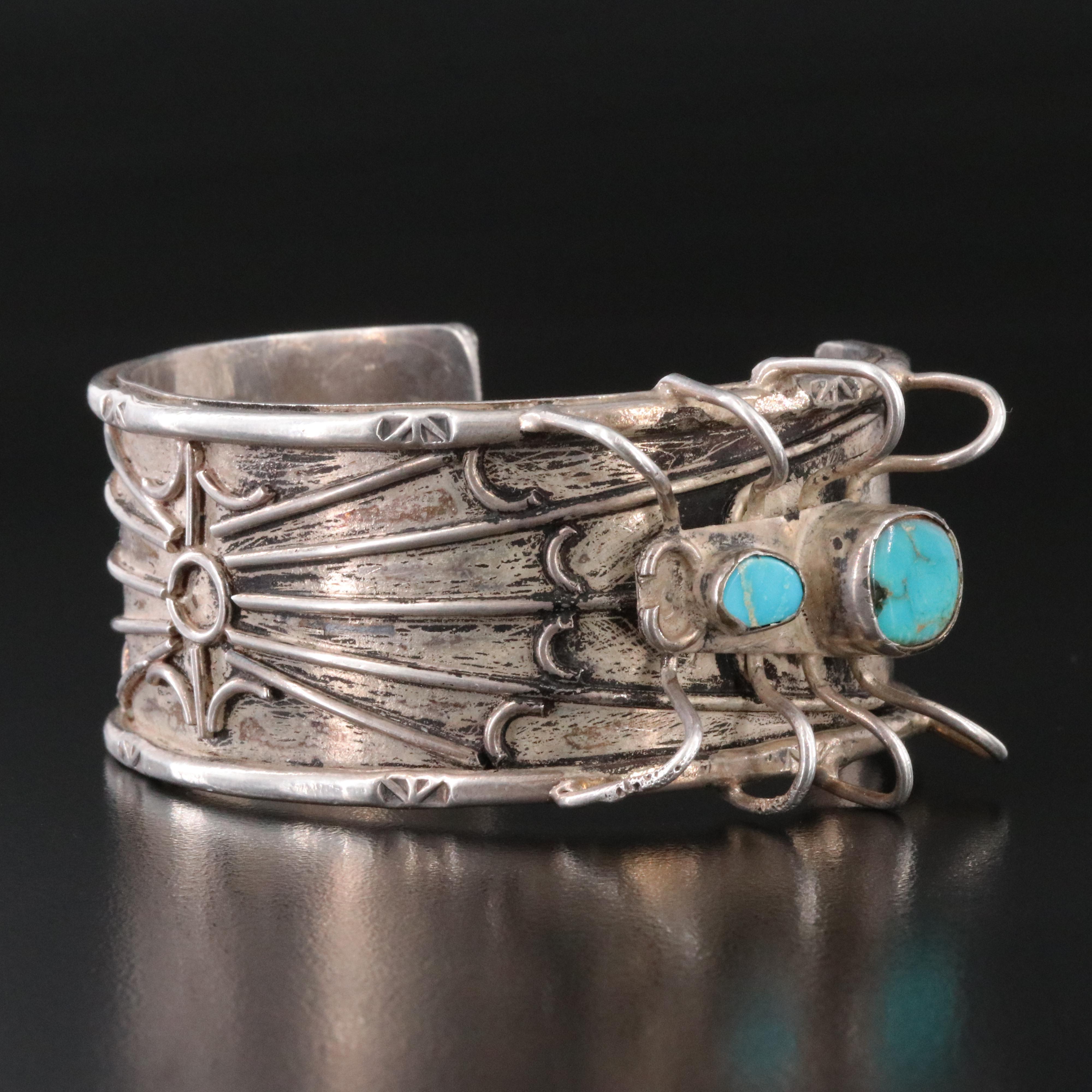 Southwestern Sterling Turquoise Spider Cuff Bracelet