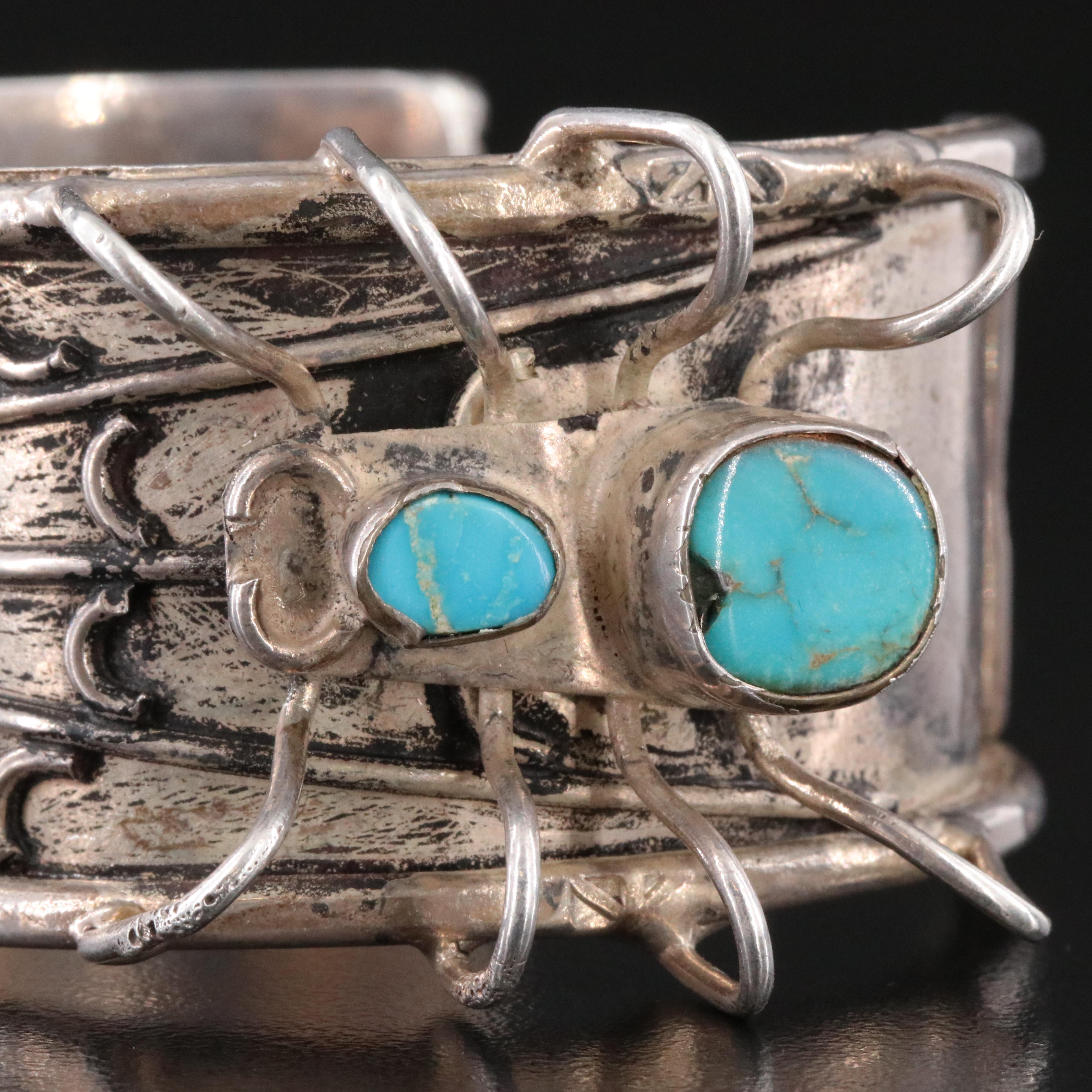 Southwestern Sterling Turquoise Spider Cuff Bracelet