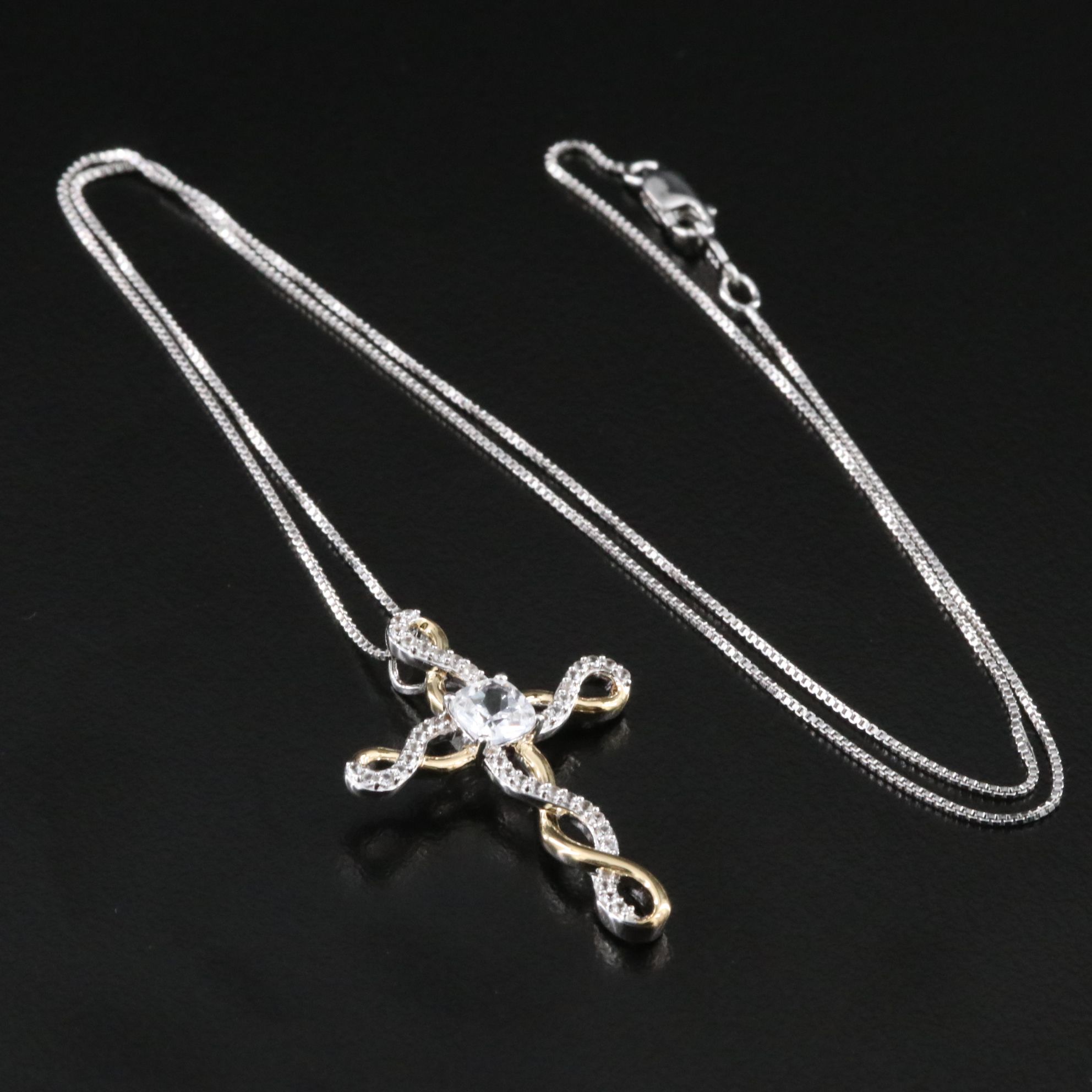 Sterling and White Sapphire Cross Pendant Necklace