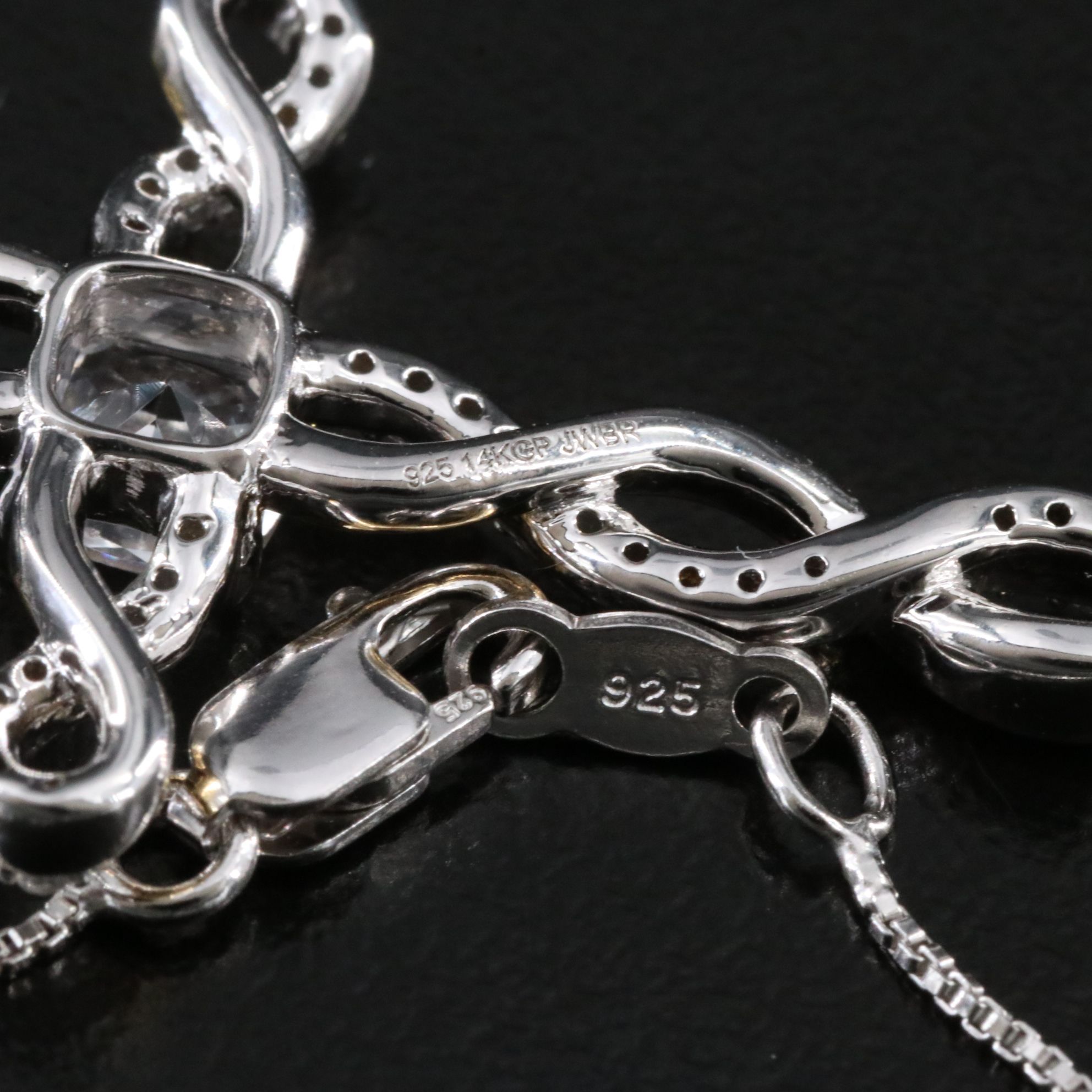 Sterling and White Sapphire Cross Pendant Necklace