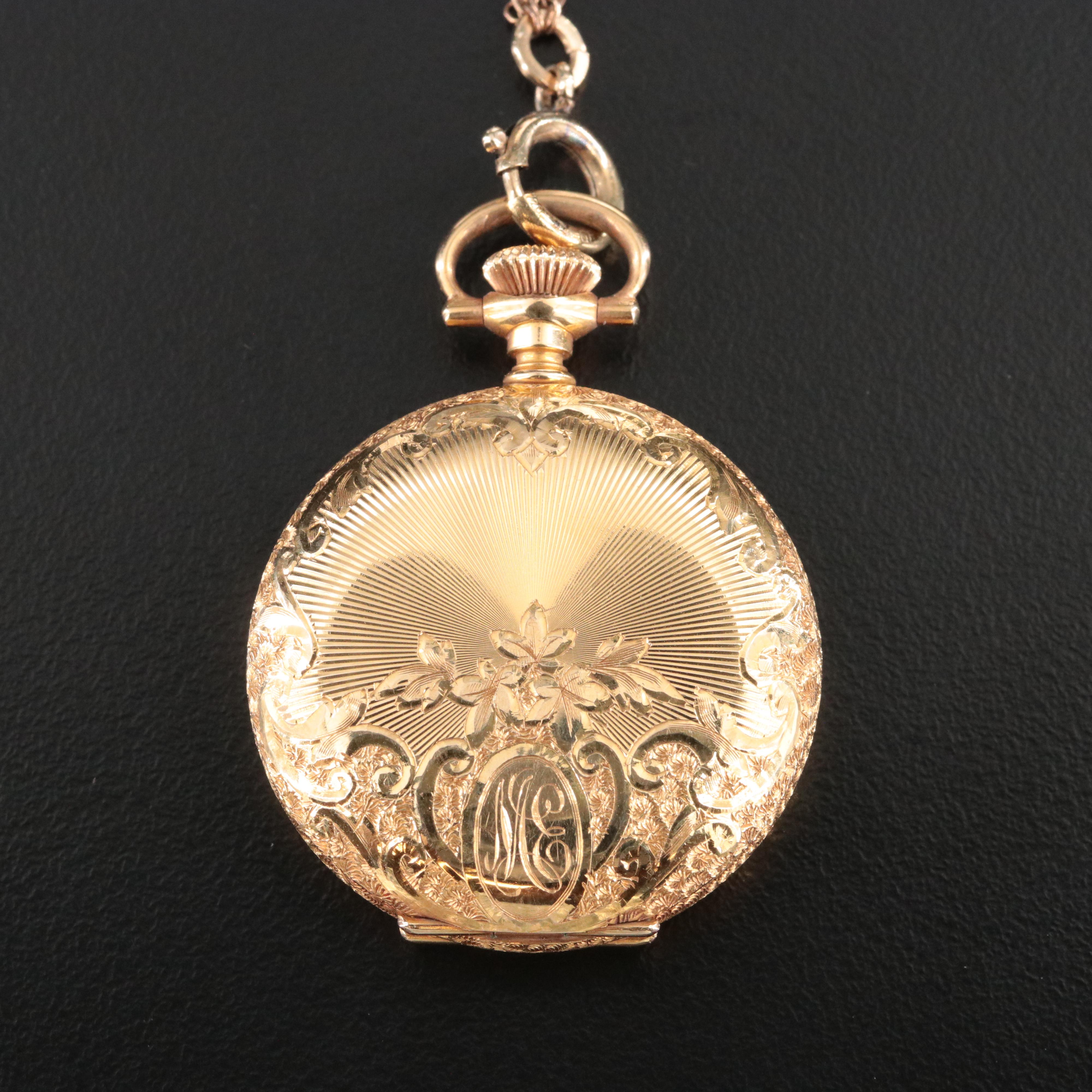 14K Hampden Hunting Case Pocket Watch and Gold-Filled Fob Chain with Slide