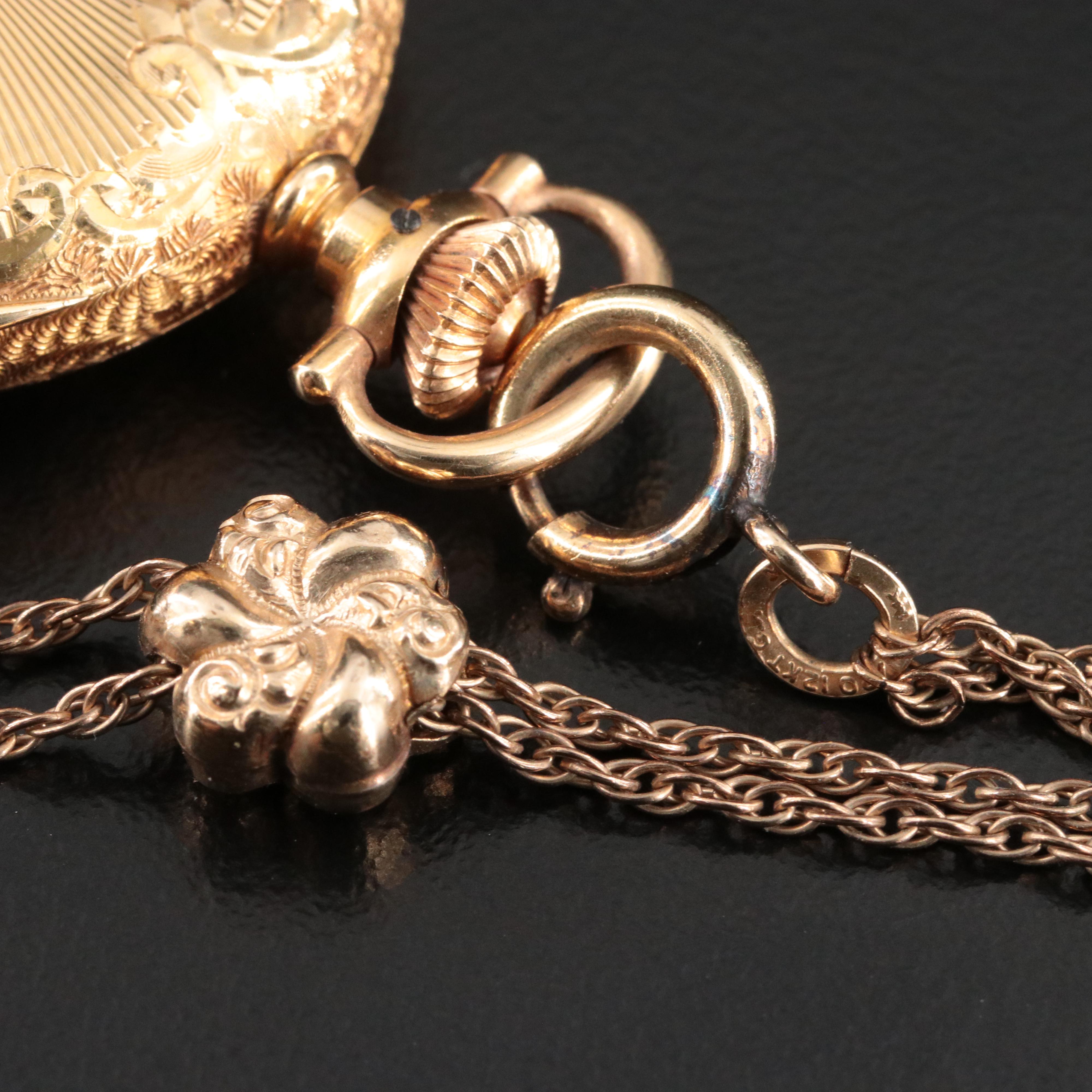 14K Hampden Hunting Case Pocket Watch and Gold-Filled Fob Chain with Slide