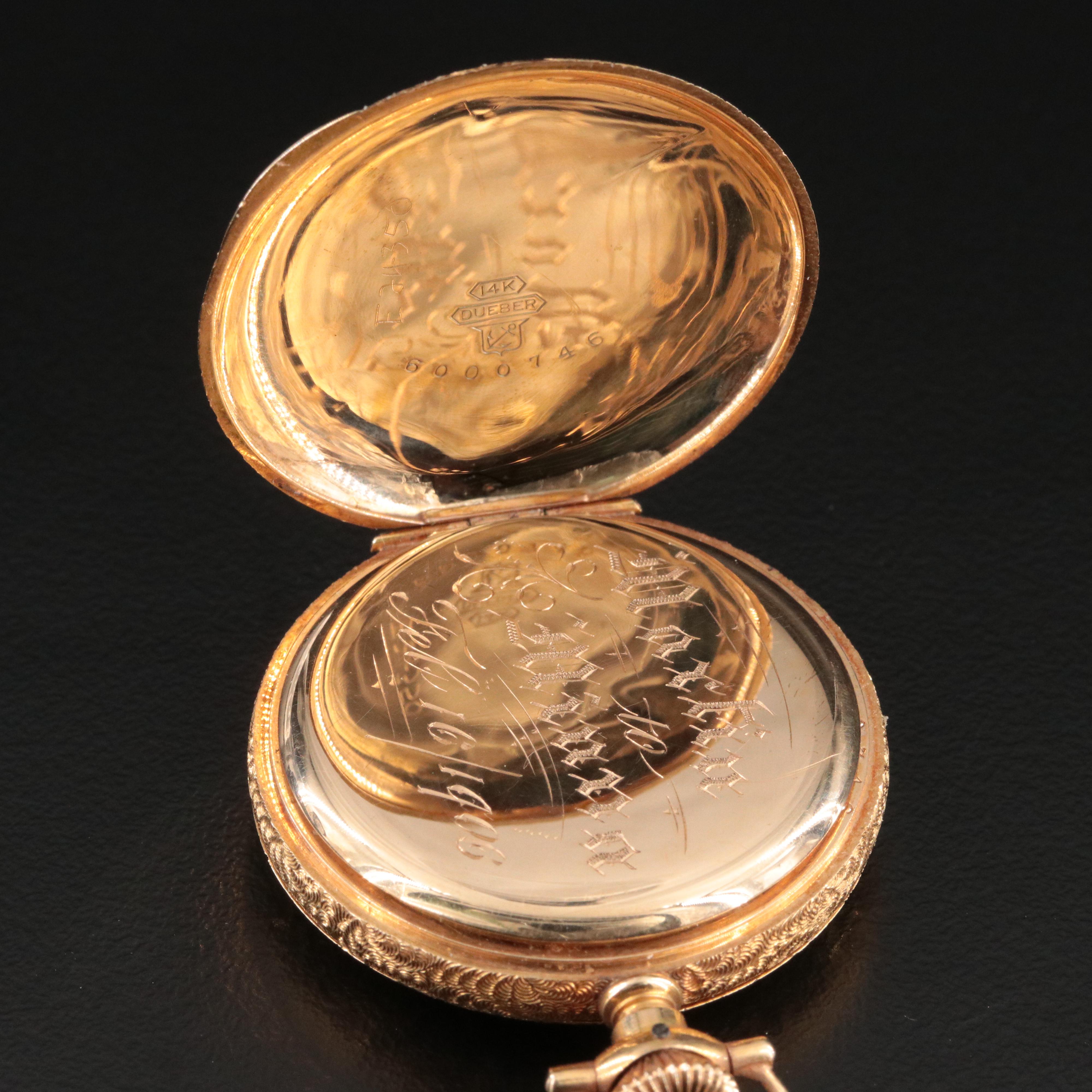 14K Hampden Hunting Case Pocket Watch and Gold-Filled Fob Chain with Slide