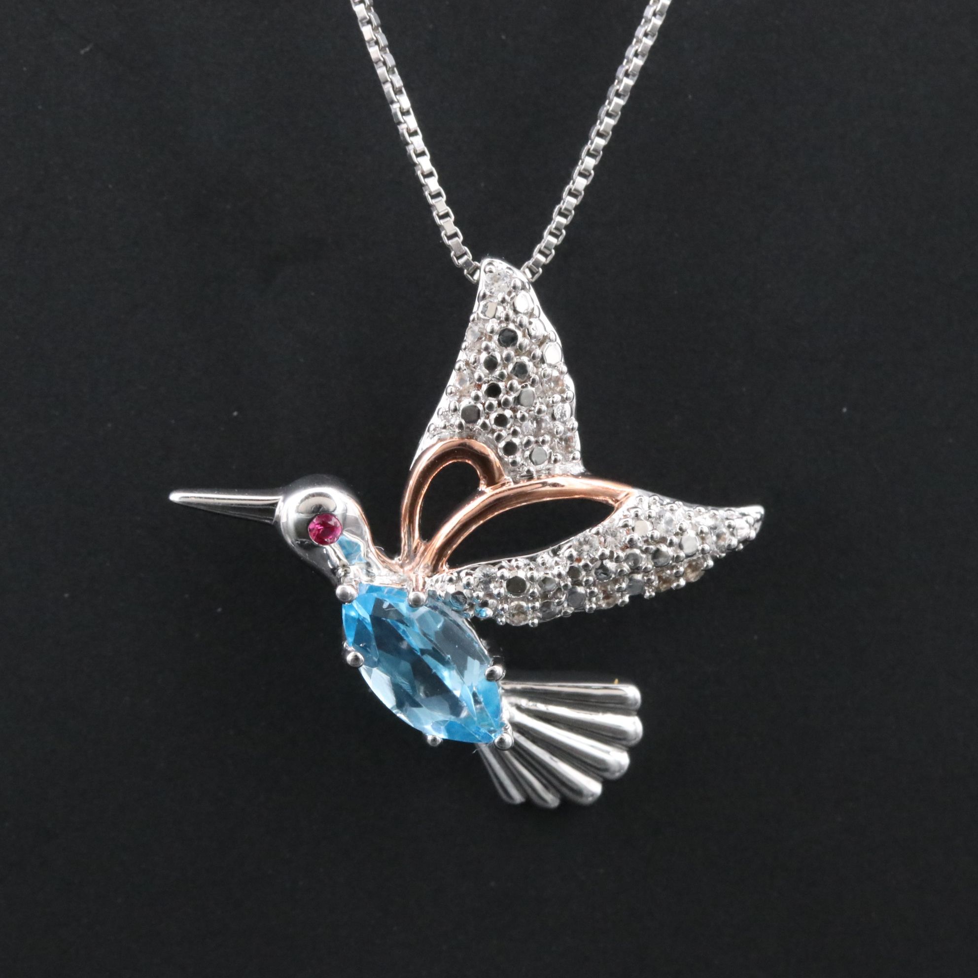 Sterling Gemstone Hummingbird Pendant Necklace