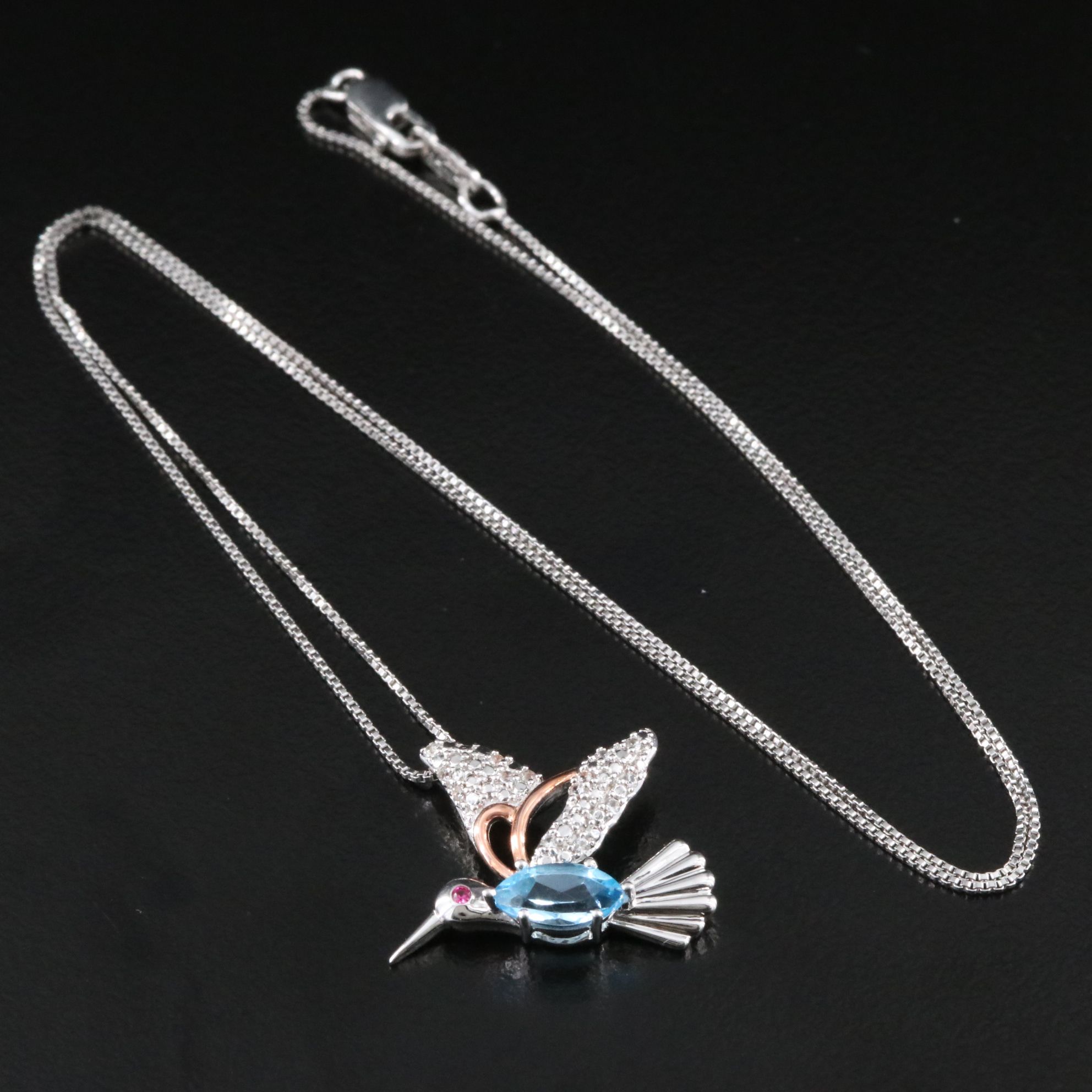 Sterling Gemstone Hummingbird Pendant Necklace