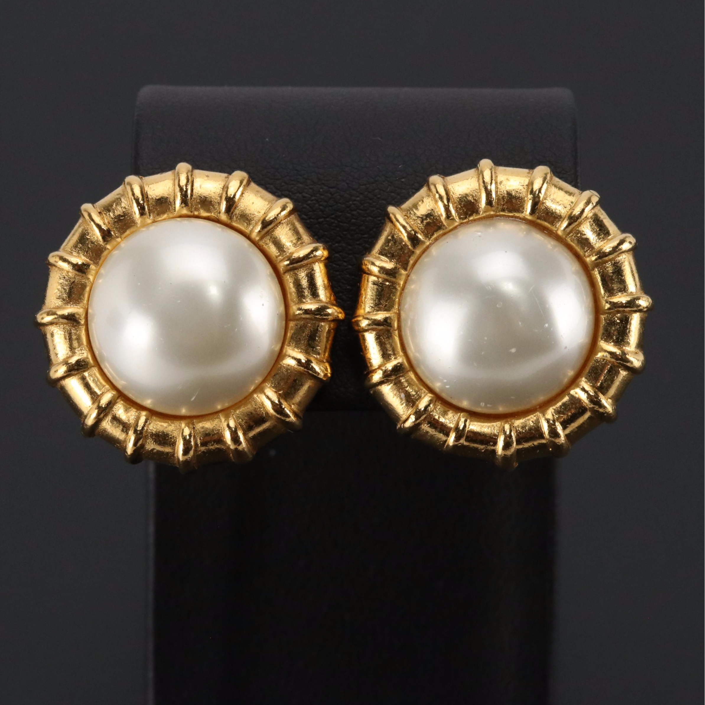 Chanel Imitation Pearl Clip Earrings