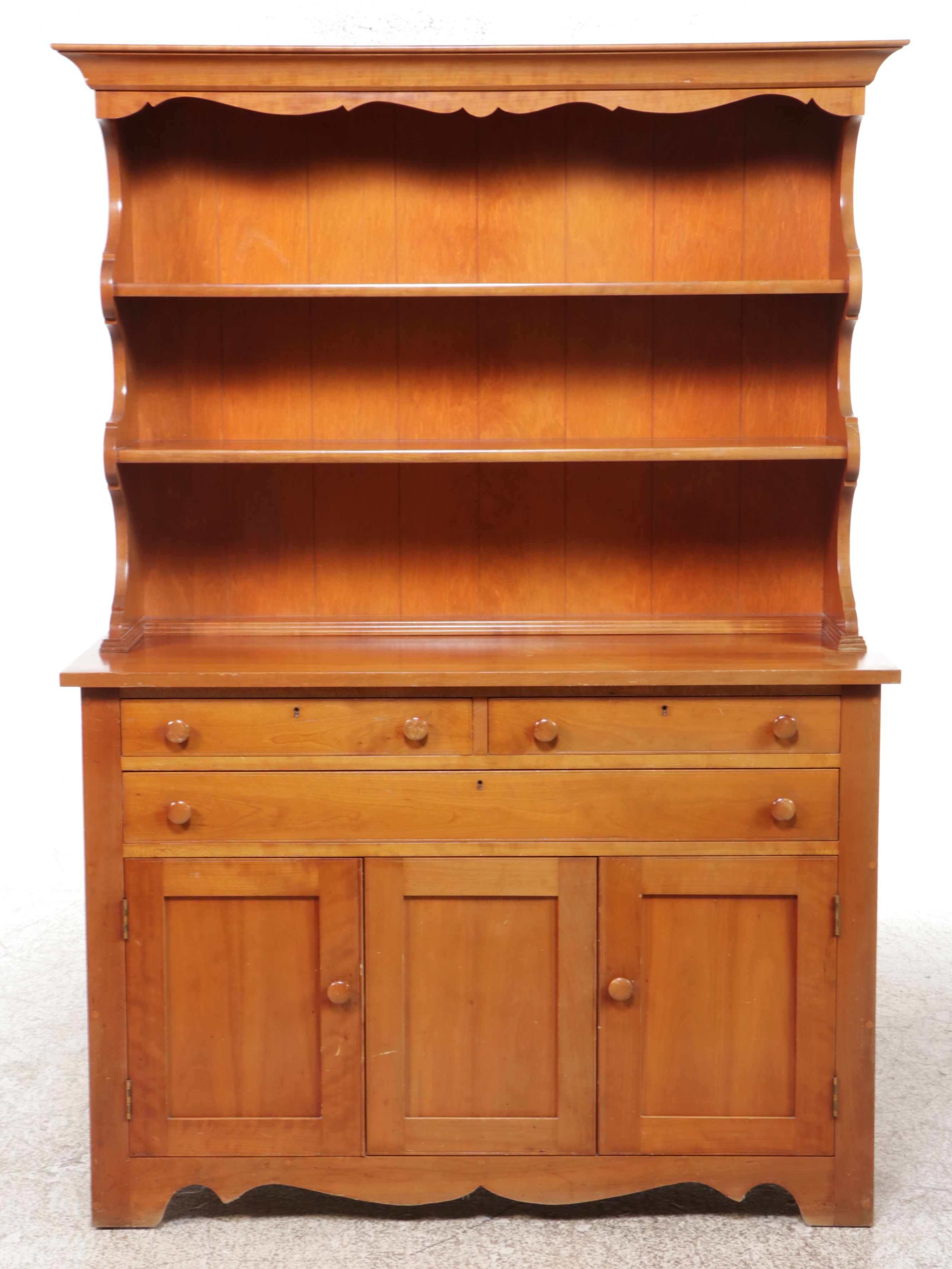 Traditional Style Cherry Cabinet with Three-Tiered Wall Hanging Shelf