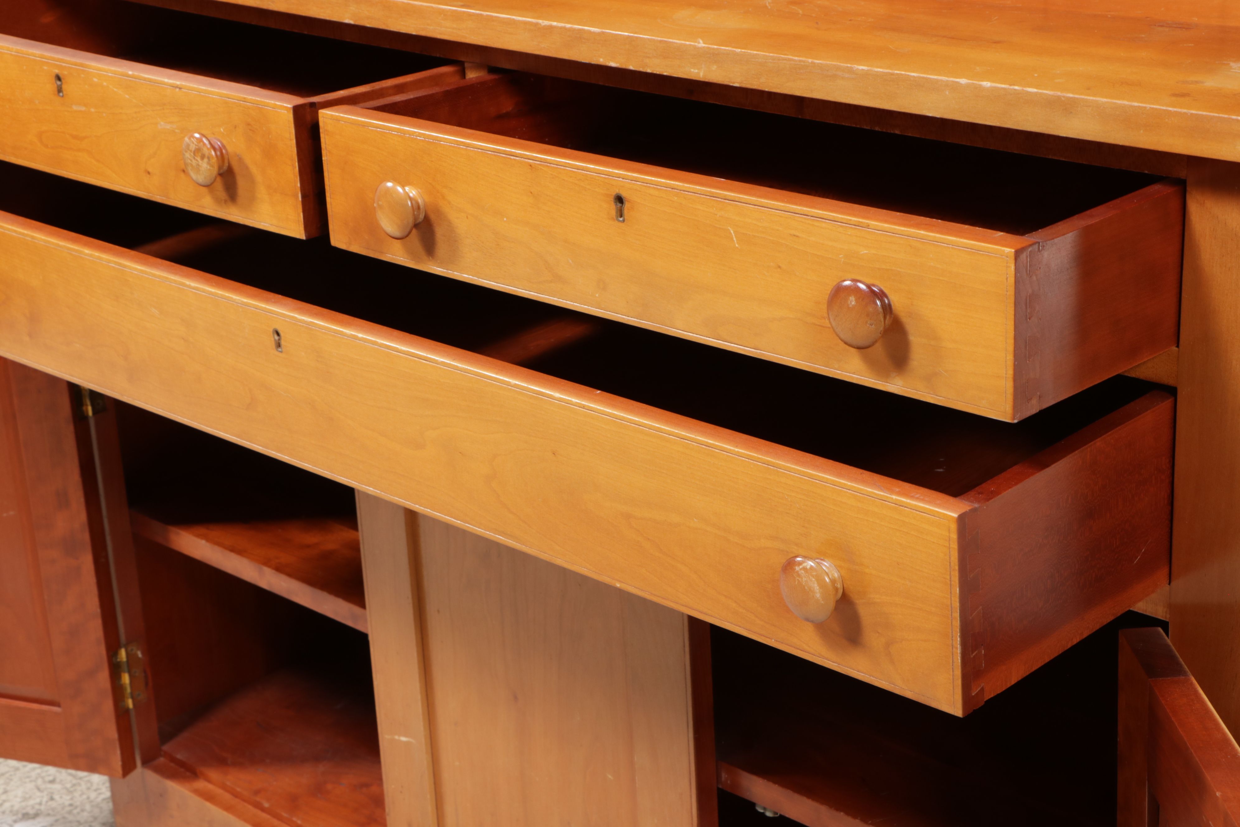 Traditional Style Cherry Cabinet with Three-Tiered Wall Hanging Shelf