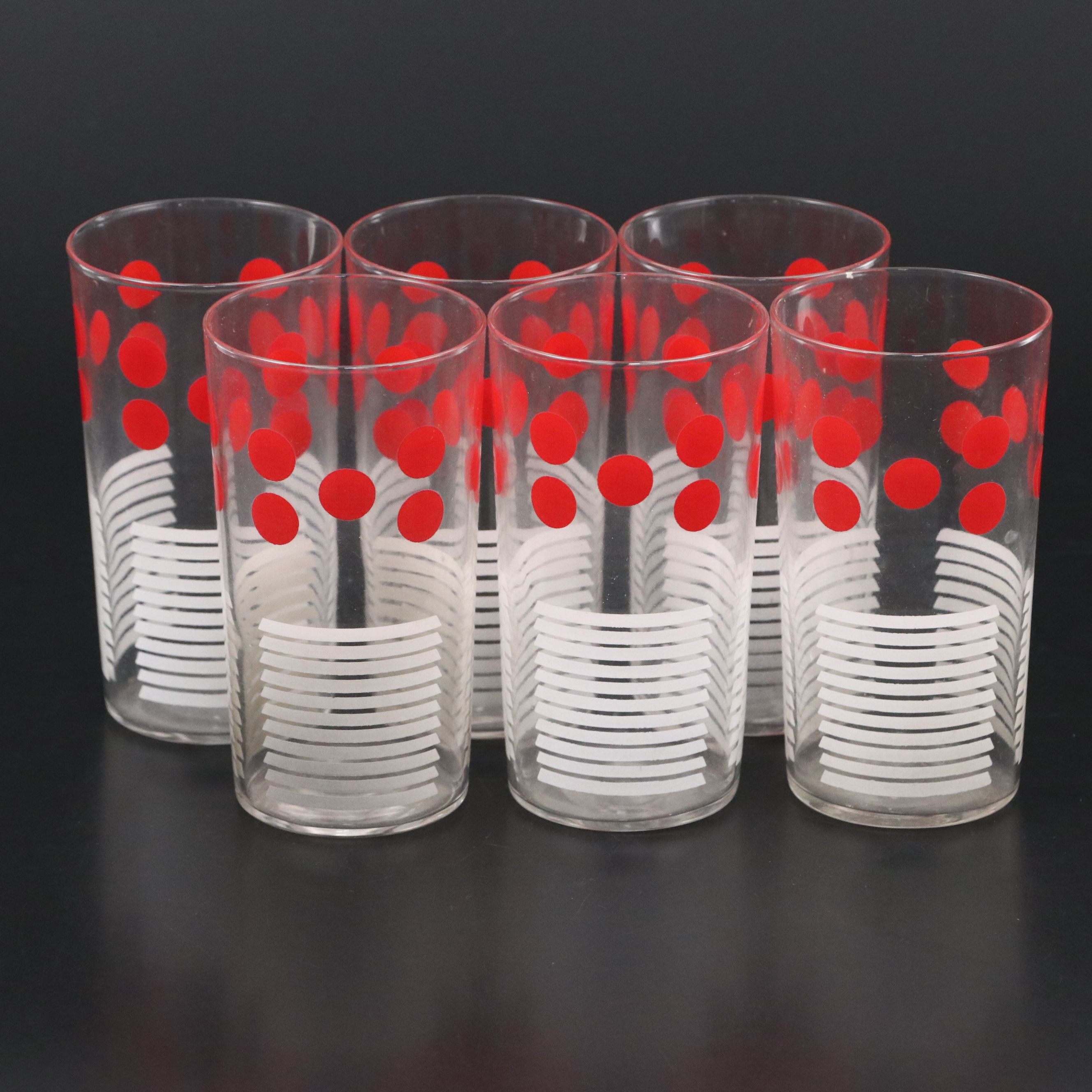 Red Polka-Dot and White Striped Glass Tumblers