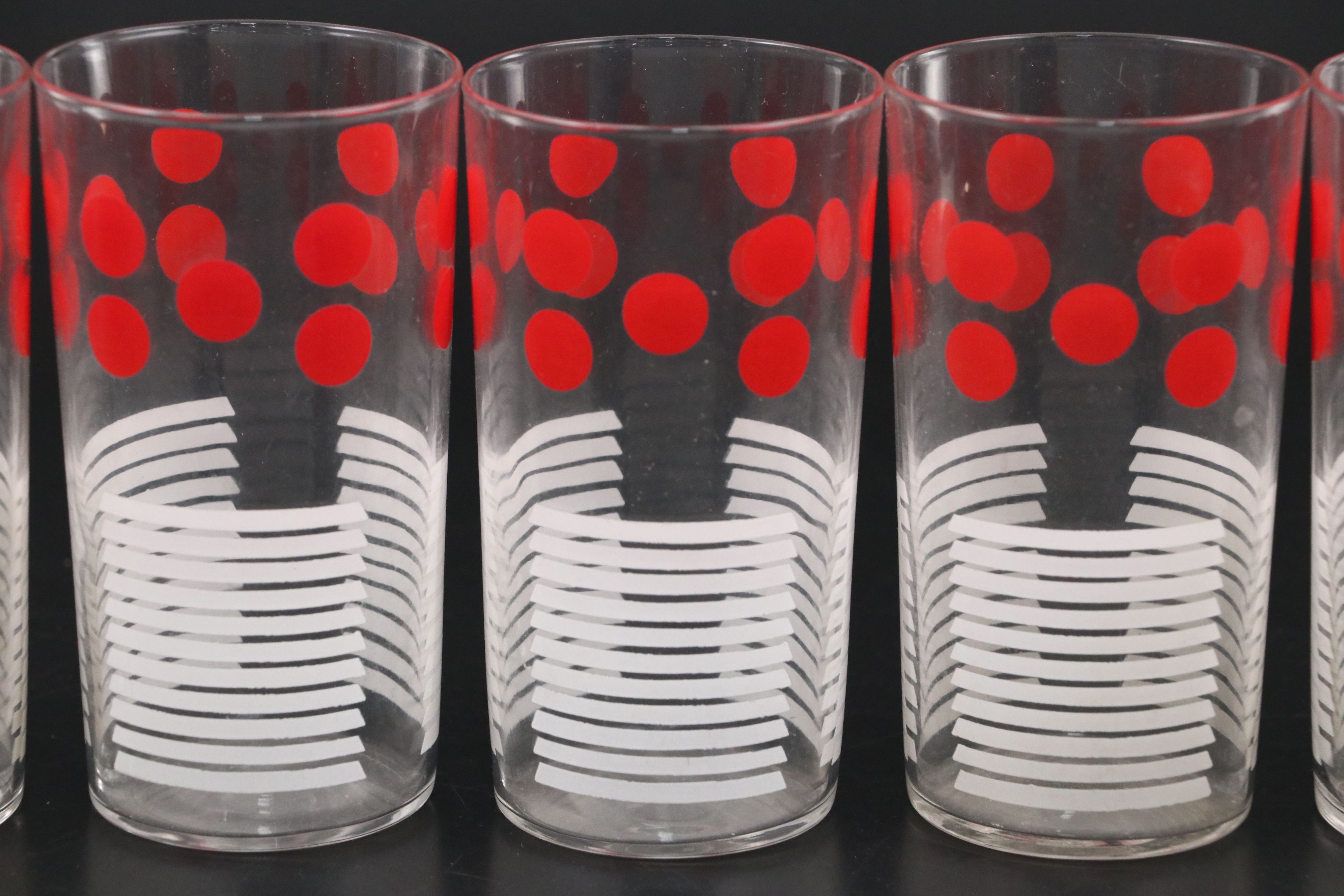 Red Polka-Dot and White Striped Glass Tumblers