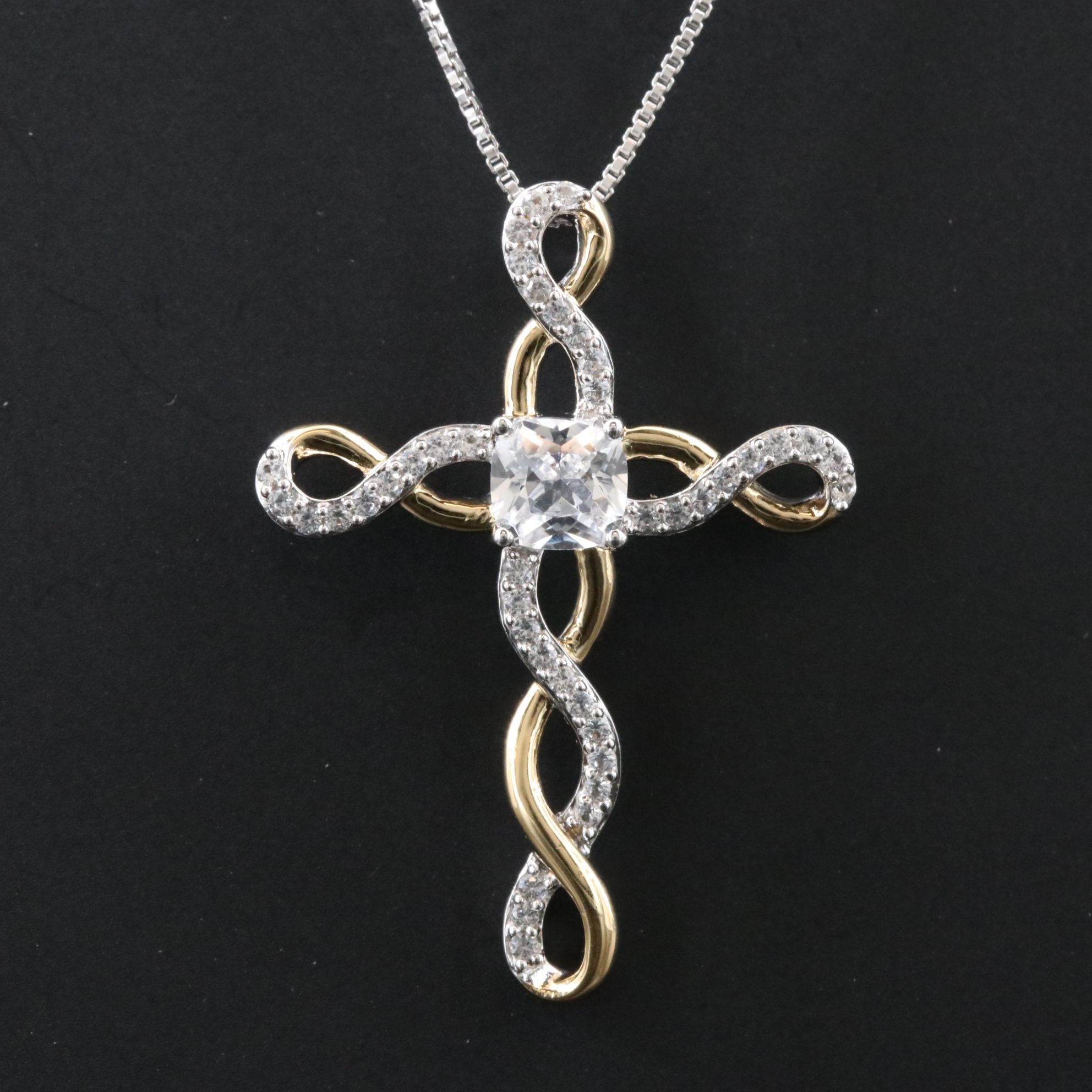 Sterling and White Sapphire Cross Pendant Necklace