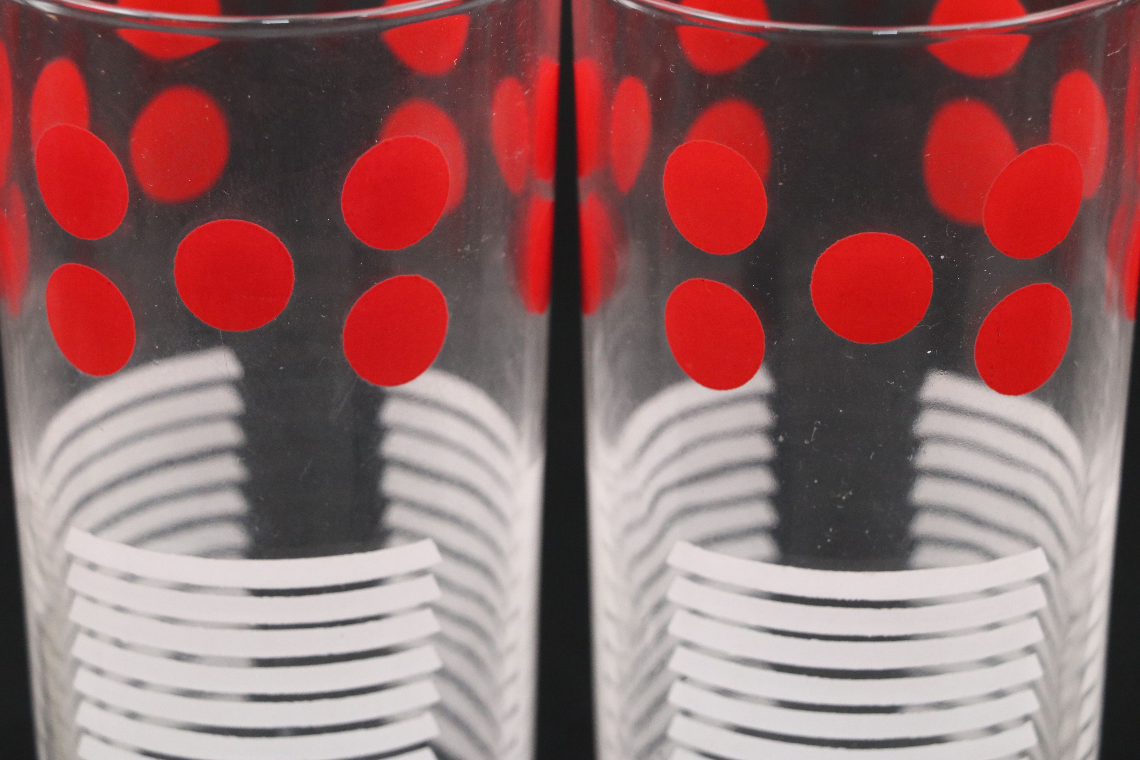 Red Polka-Dot and White Striped Glass Tumblers
