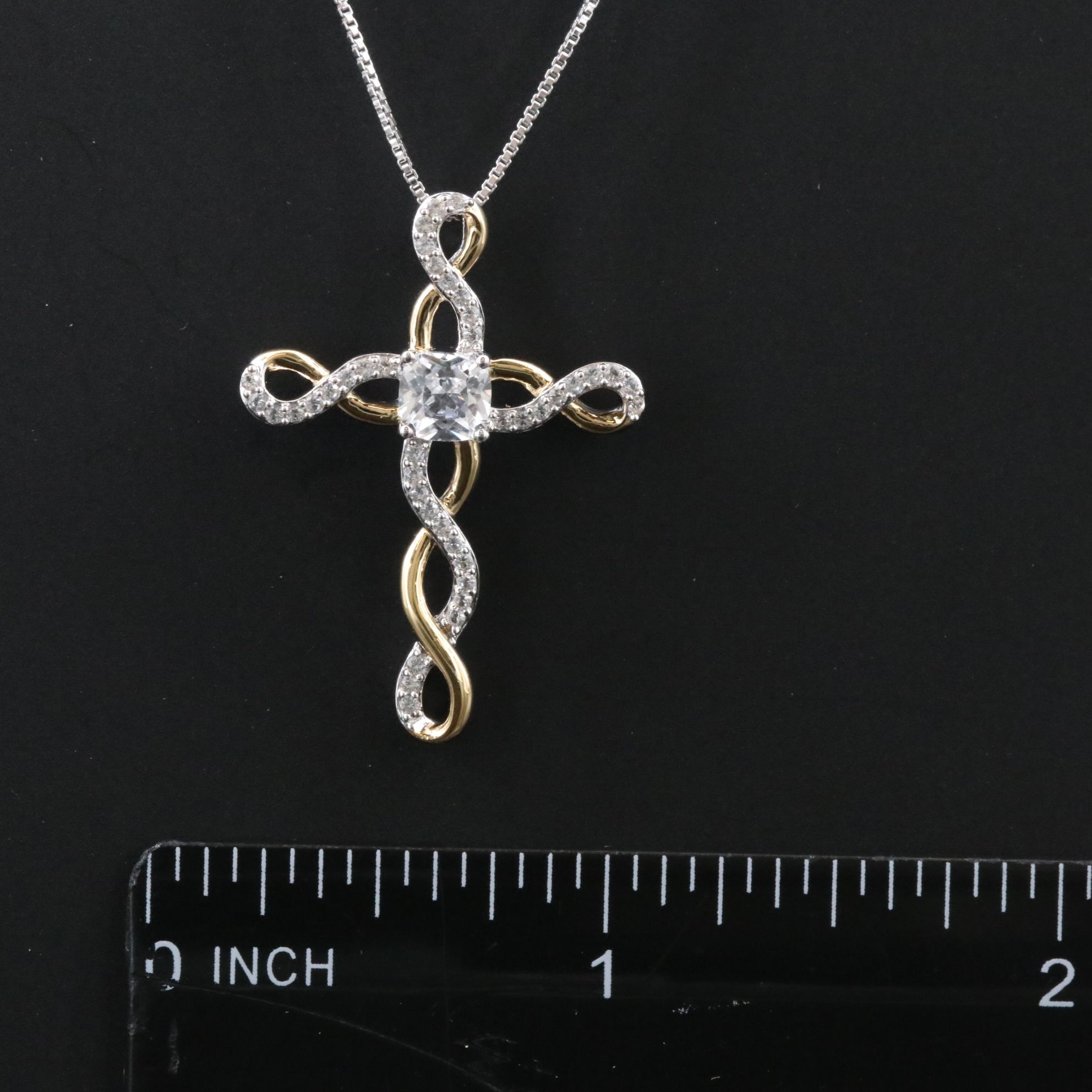 Sterling and White Sapphire Cross Pendant Necklace