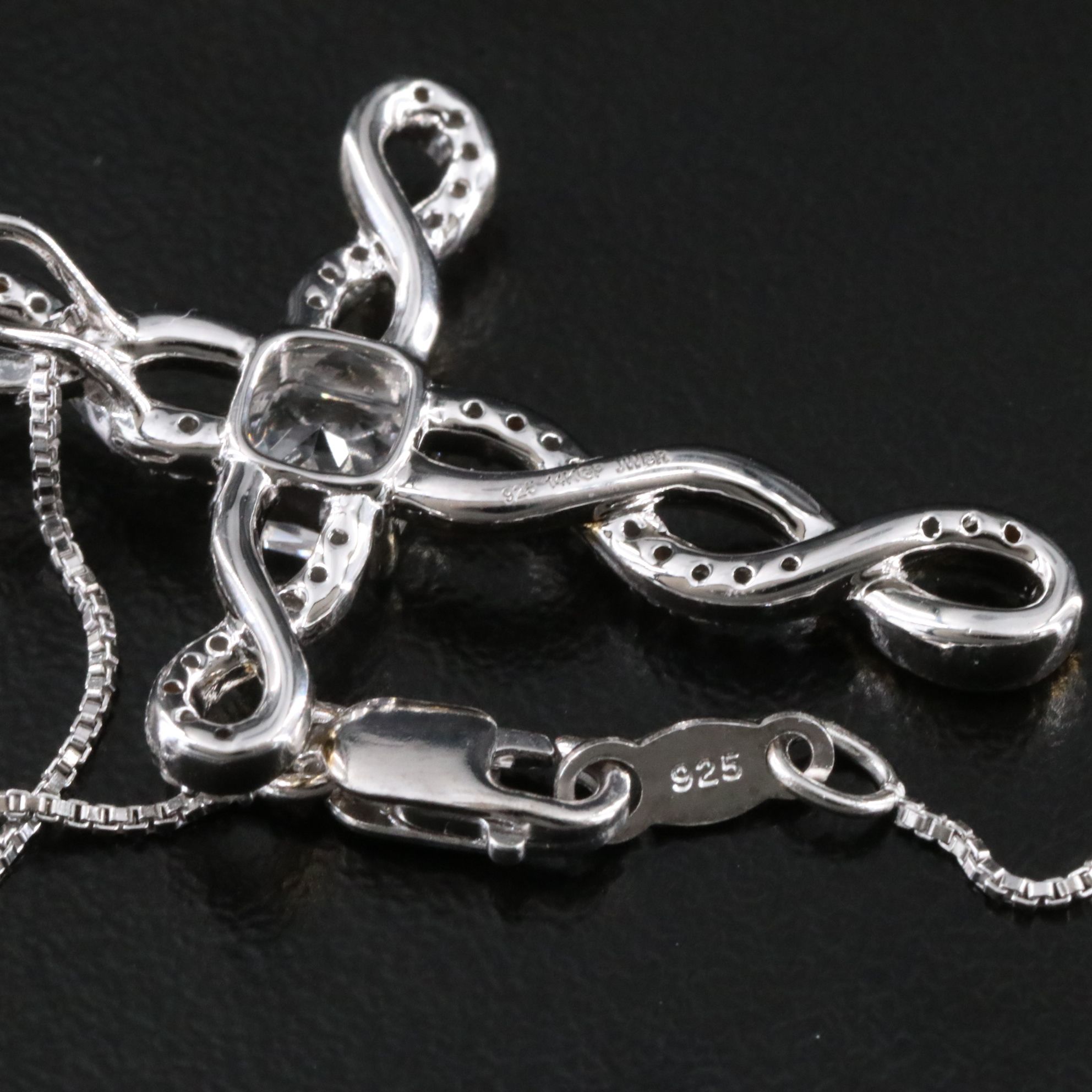 Sterling and White Sapphire Cross Pendant Necklace