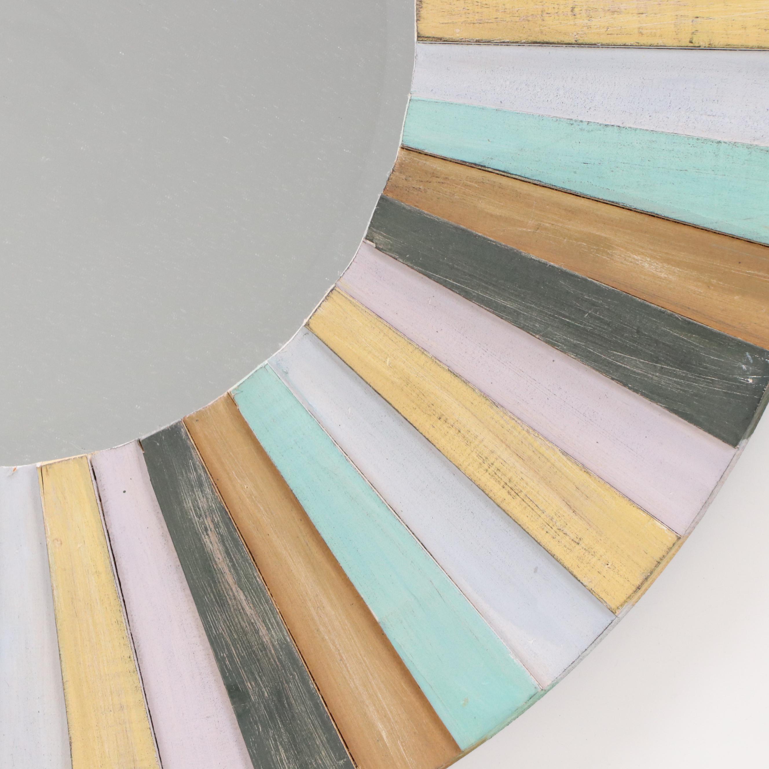 Contemporary Polychrome Decorated Wood Framed Wall Mirror