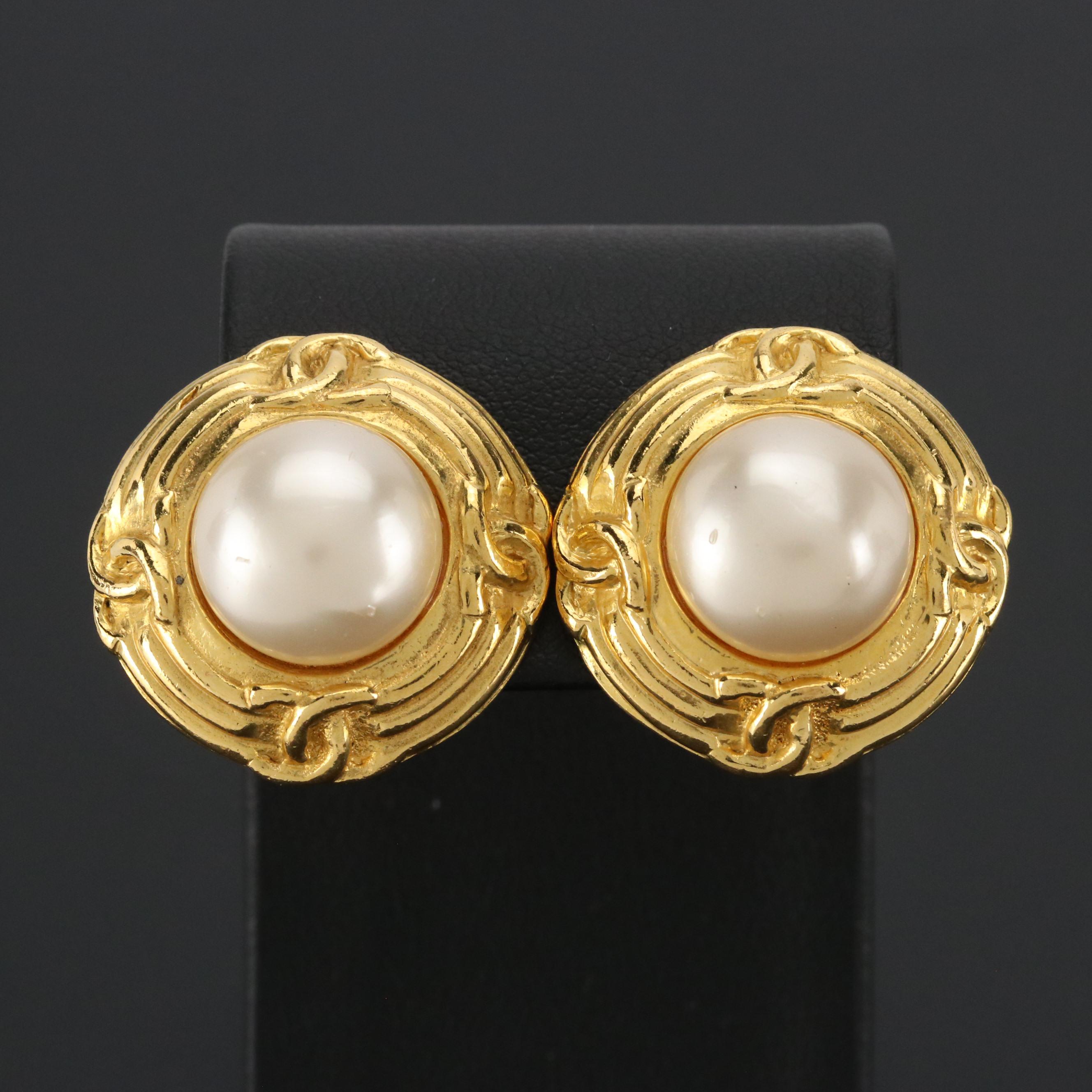 Chanel Imitation Pearl Clip Earrings