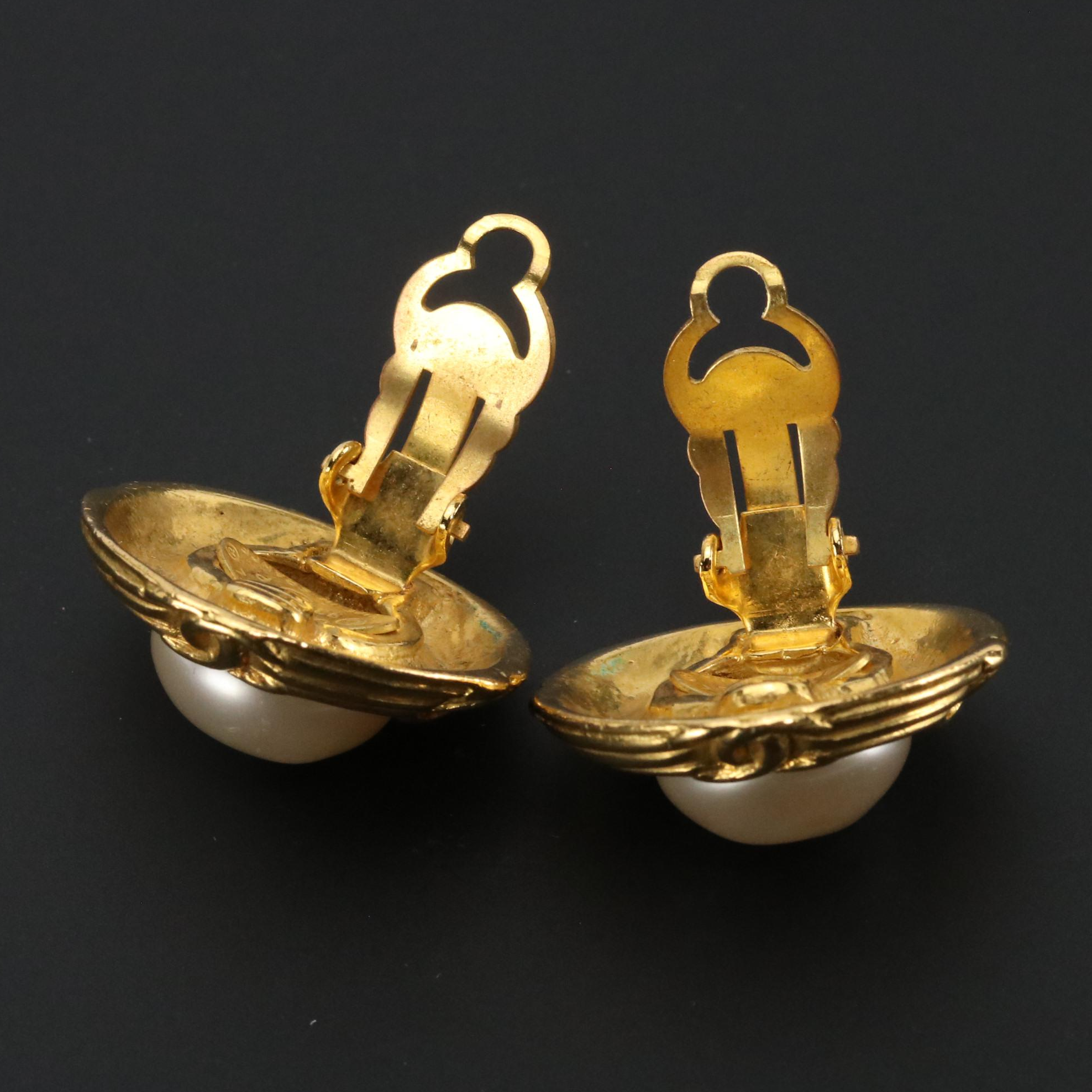 Chanel Imitation Pearl Clip Earrings
