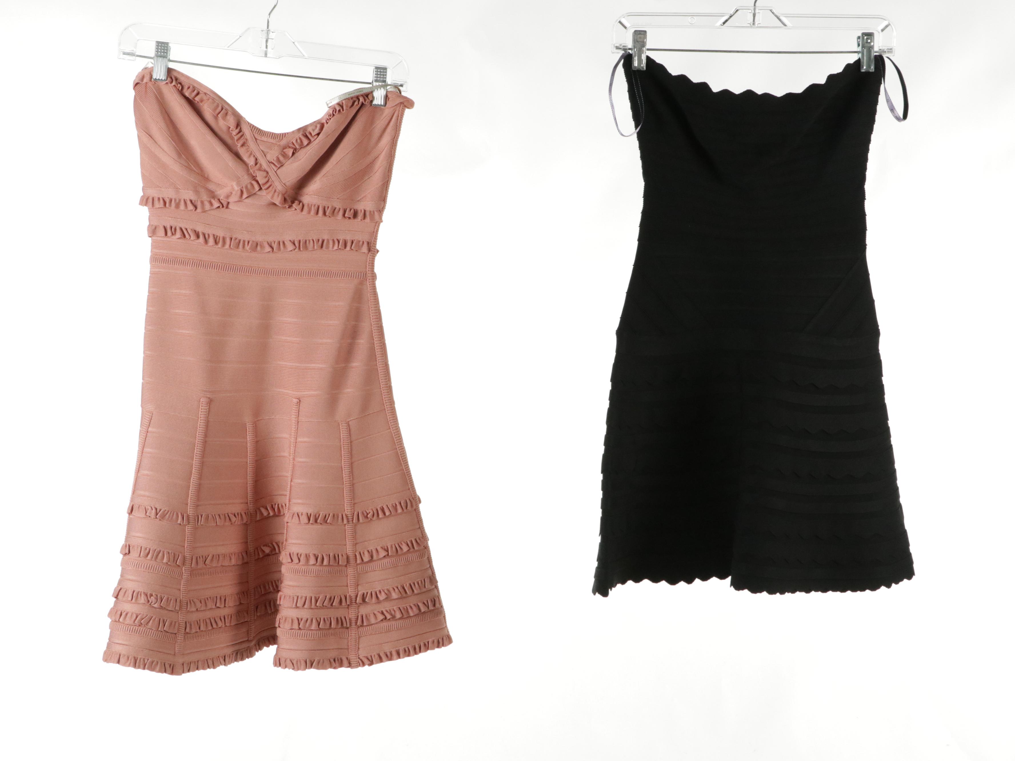 Herve Leger Strapless Flared Dresses & Corset Illusion Zip Jacket in Rayon Blend