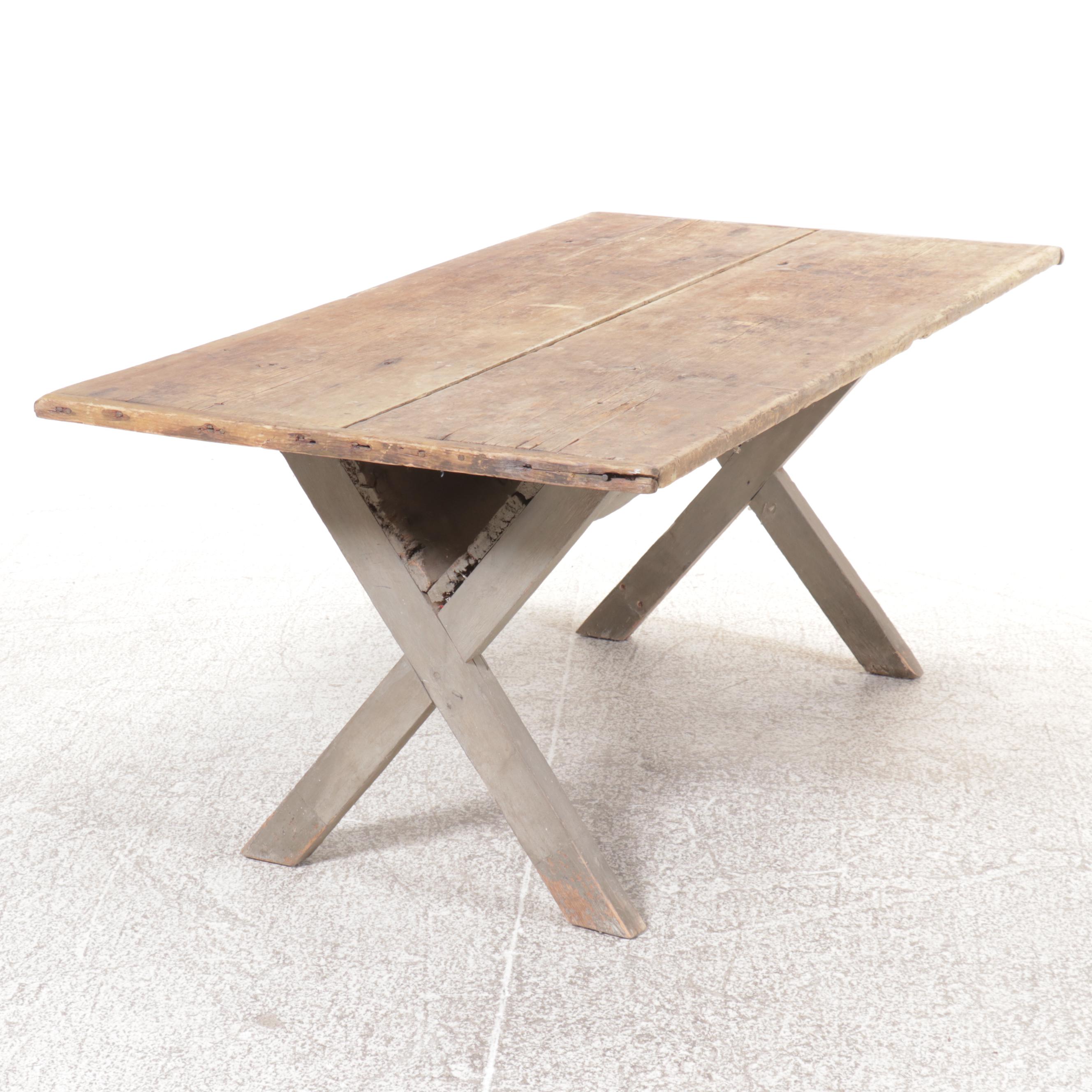 Antique Primitive Style Painted Wooden Table