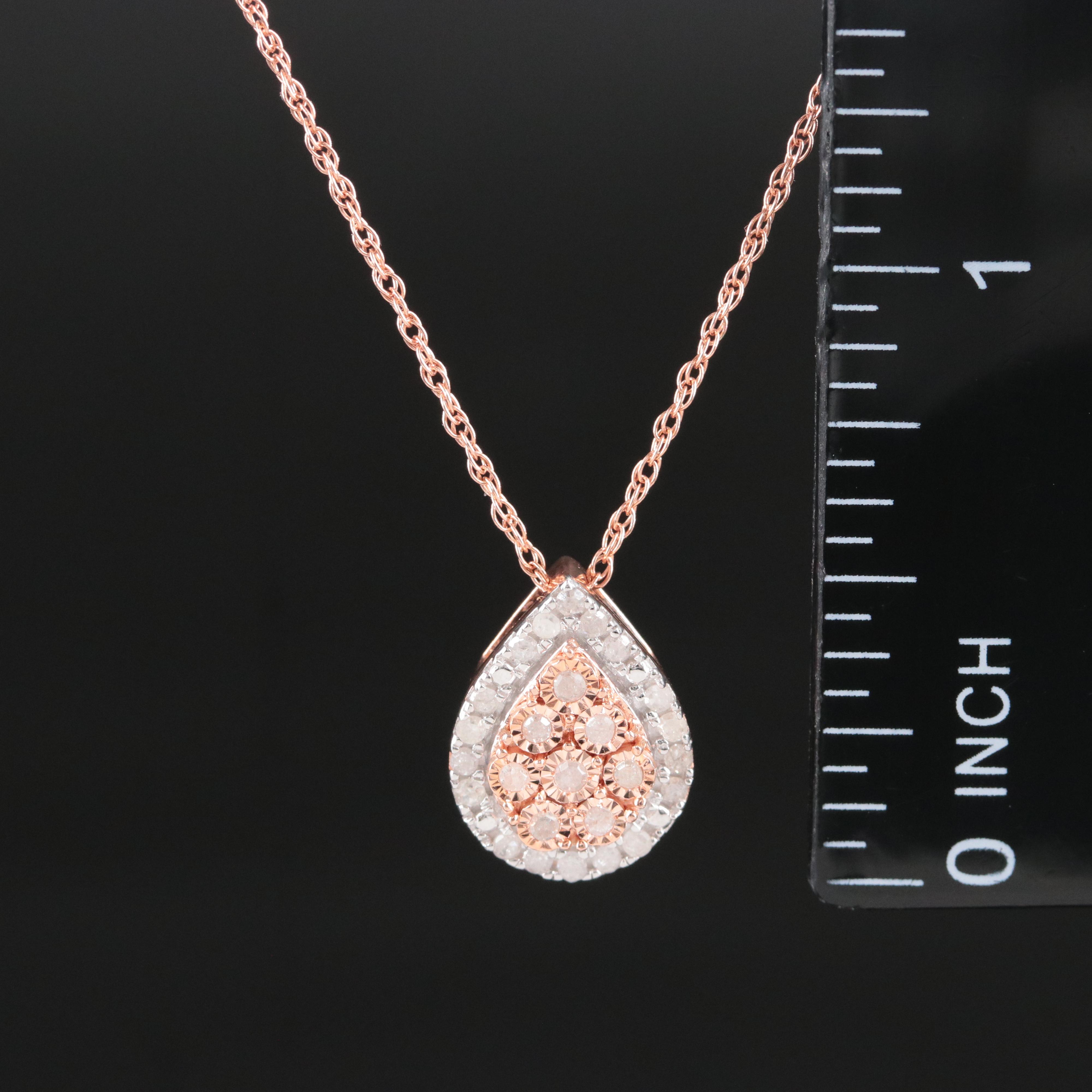 Sterling Diamond Pendant Necklace in Rose Tone