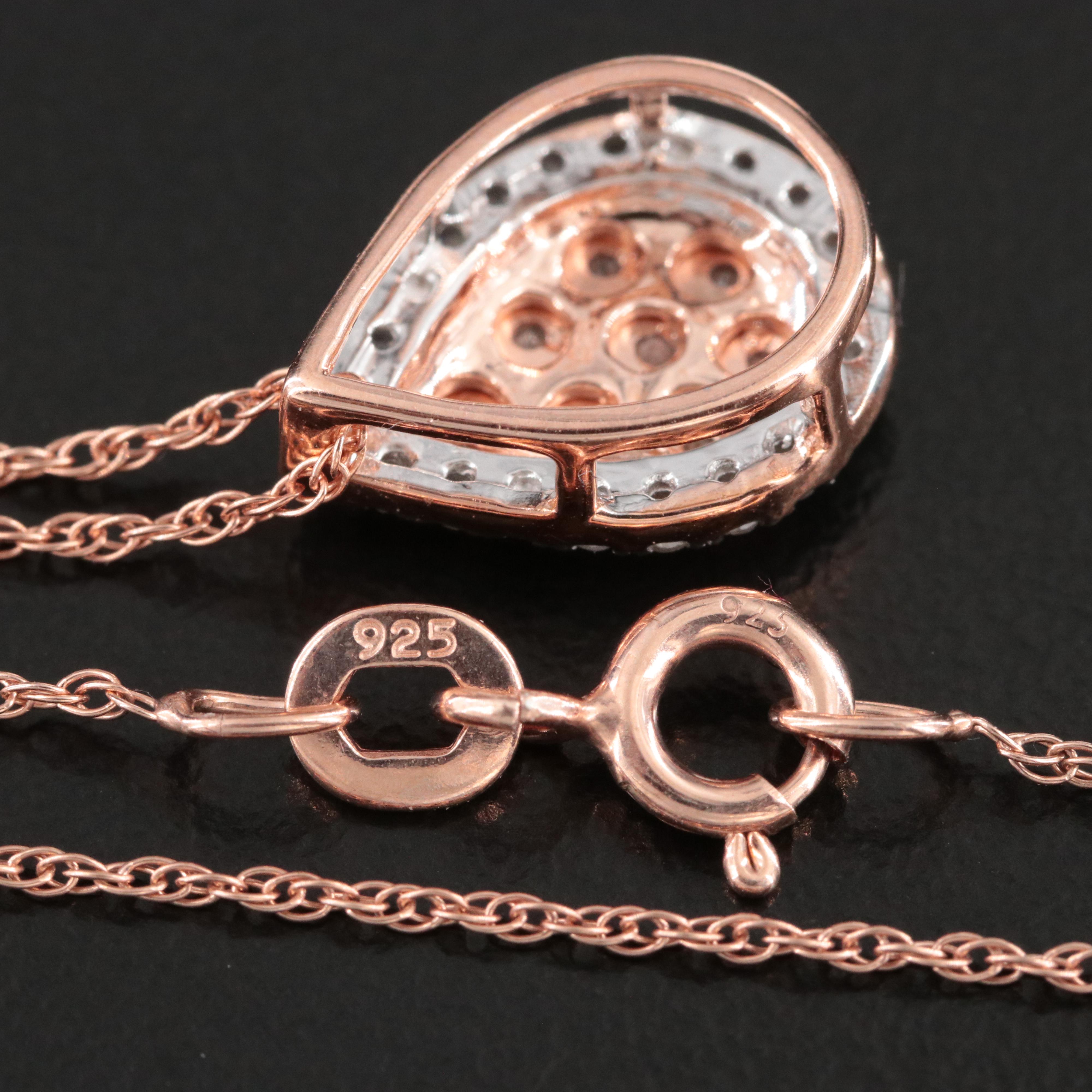 Sterling Diamond Pendant Necklace in Rose Tone