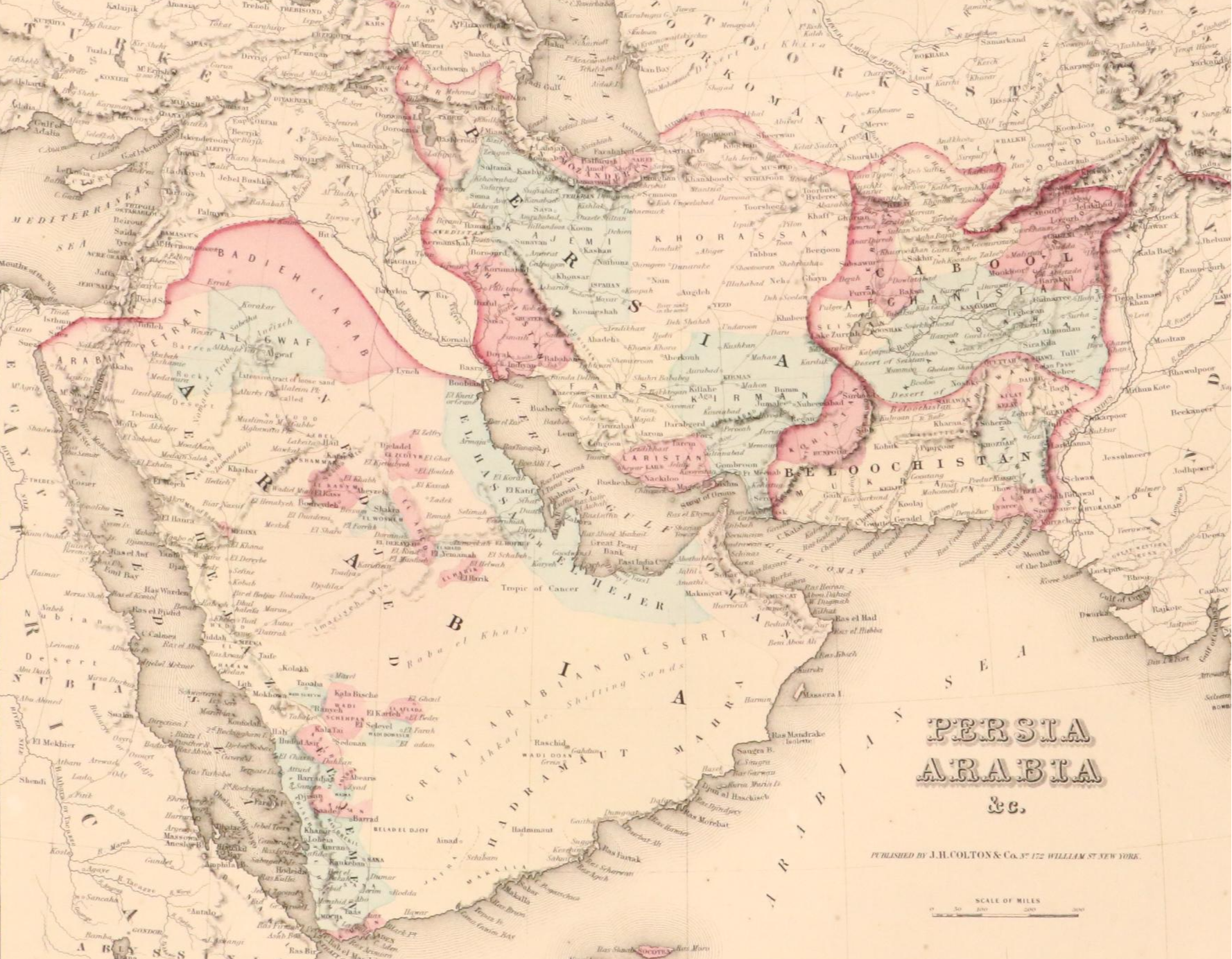 J.H. Colton & Co. Hand-Colored Engraved Map "Persia Arabia & c.," circa 1855