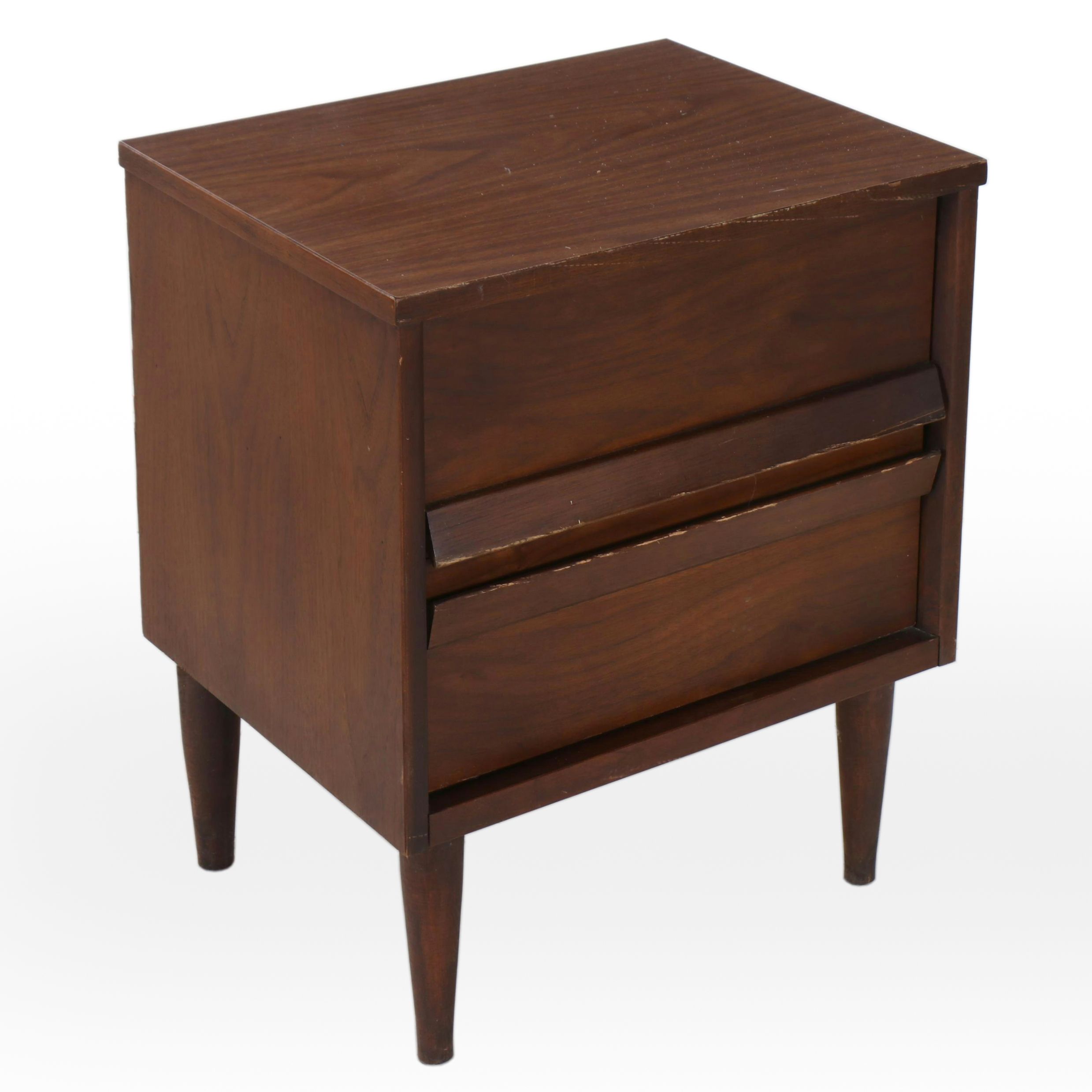 Mid Century Modern Walnut Veneer Two-Drawer Nightstand