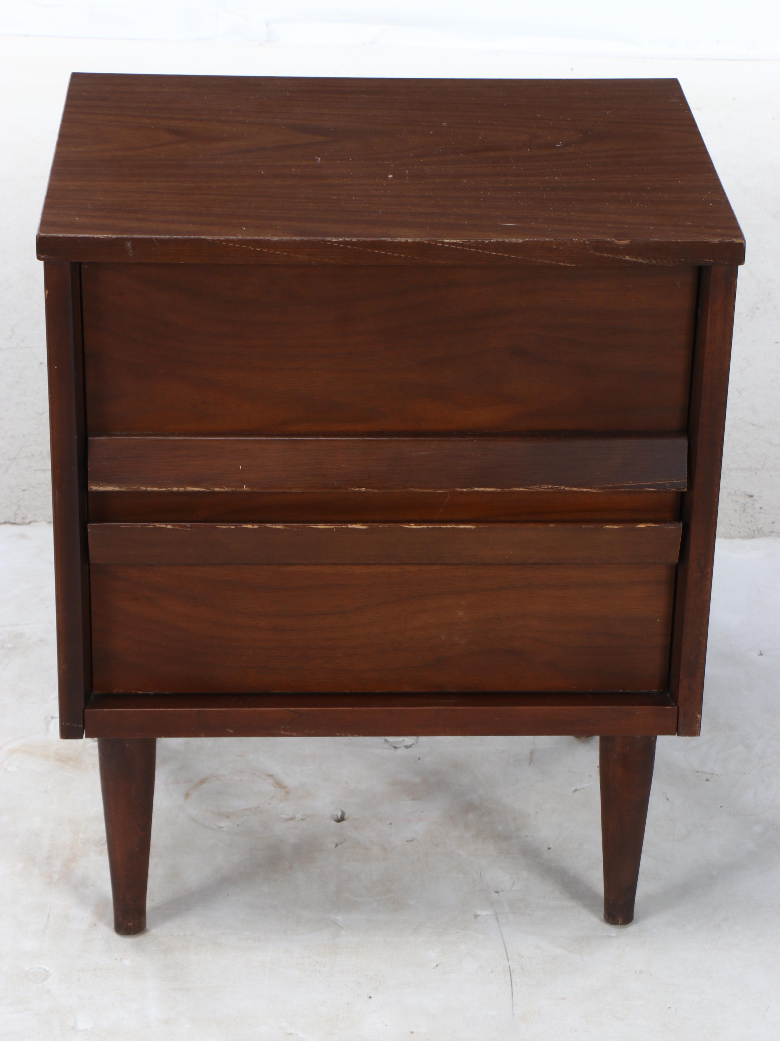 Mid Century Modern Walnut Veneer Two-Drawer Nightstand
