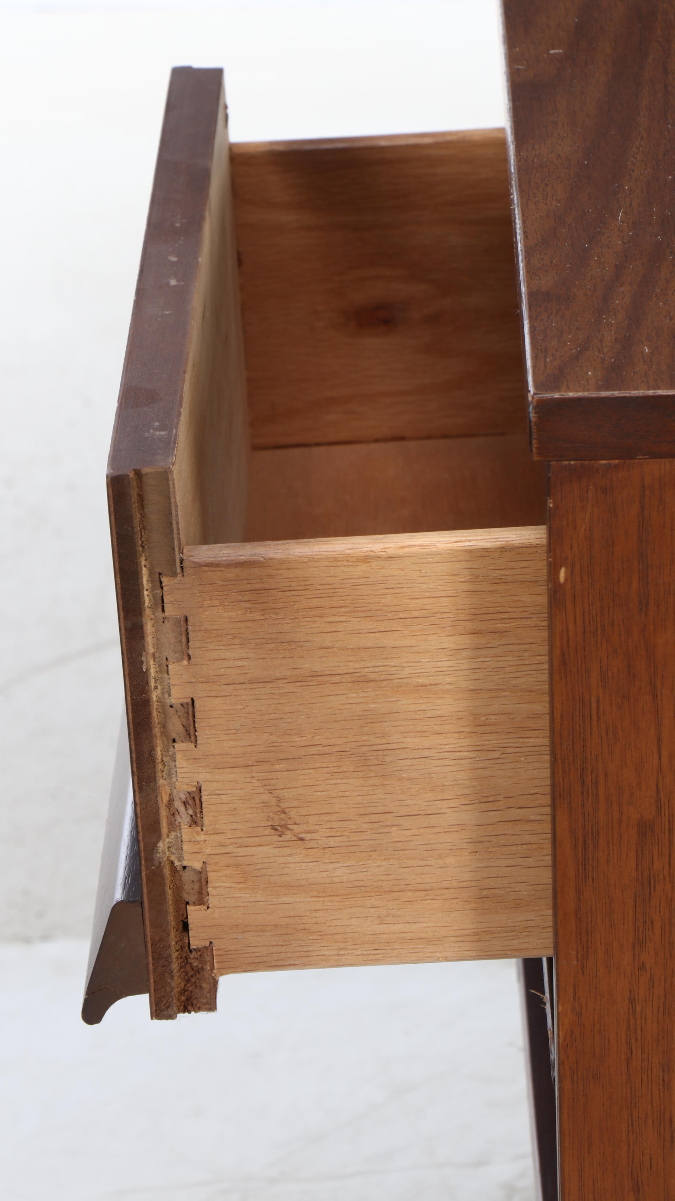 Mid Century Modern Walnut Veneer Two-Drawer Nightstand