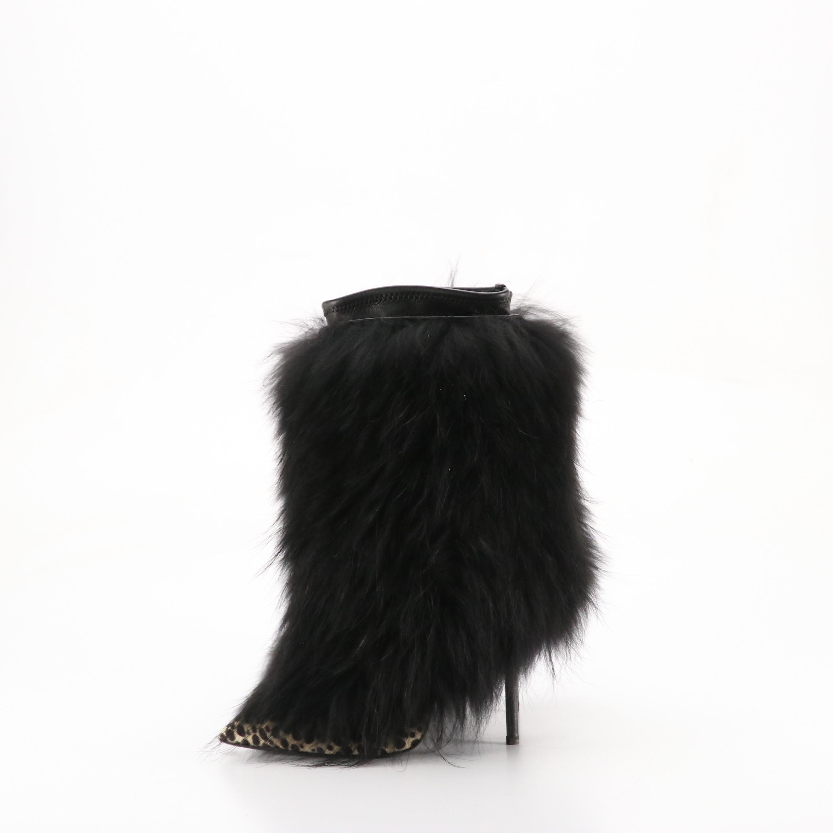 Giuseppe Zanotti Tina Stiletto Booties in Black Sheepskin and Printed Pony Hair