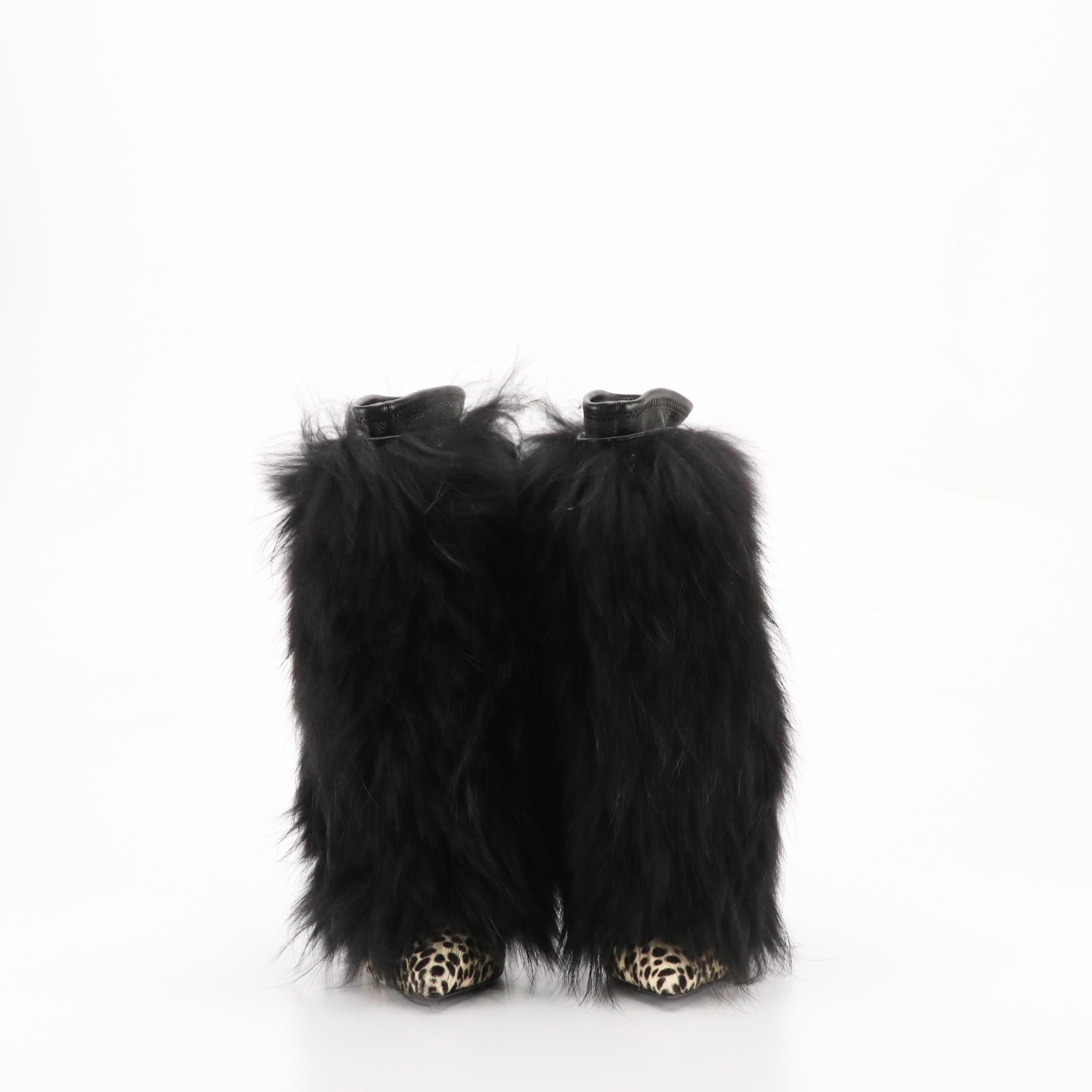 Giuseppe Zanotti Tina Stiletto Booties in Black Sheepskin and Printed Pony Hair