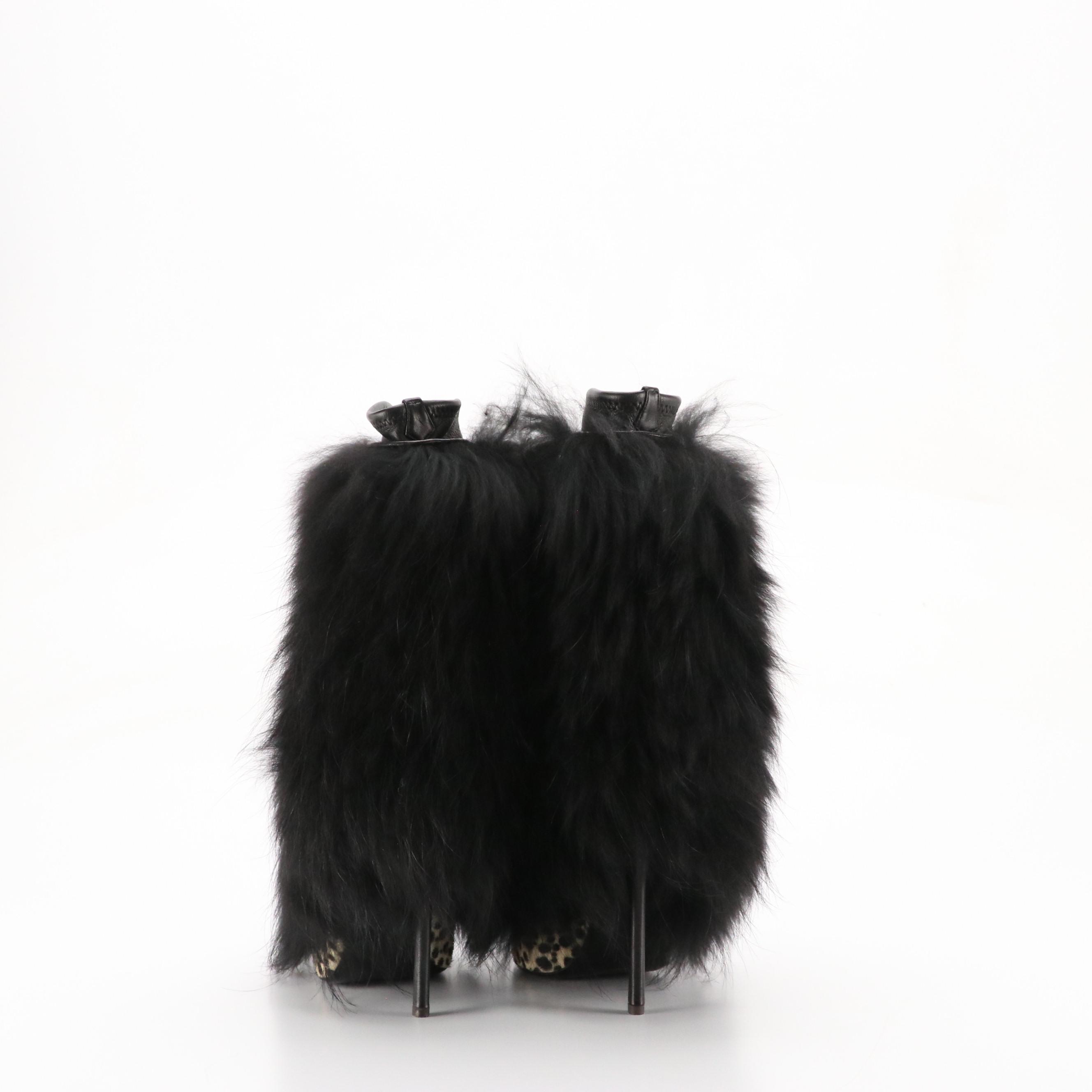 Giuseppe Zanotti Tina Stiletto Booties in Black Sheepskin and Printed Pony Hair