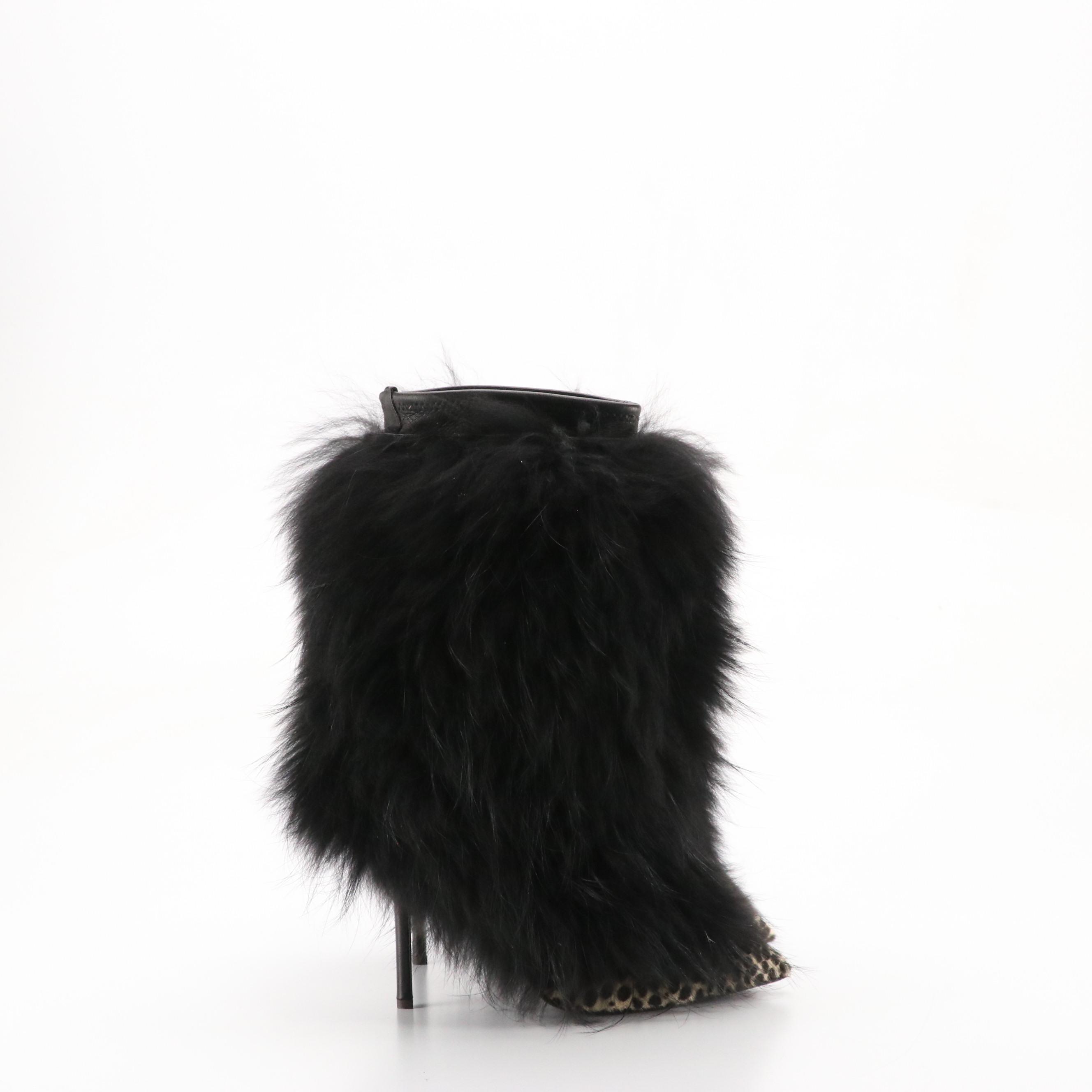 Giuseppe Zanotti Tina Stiletto Booties in Black Sheepskin and Printed Pony Hair